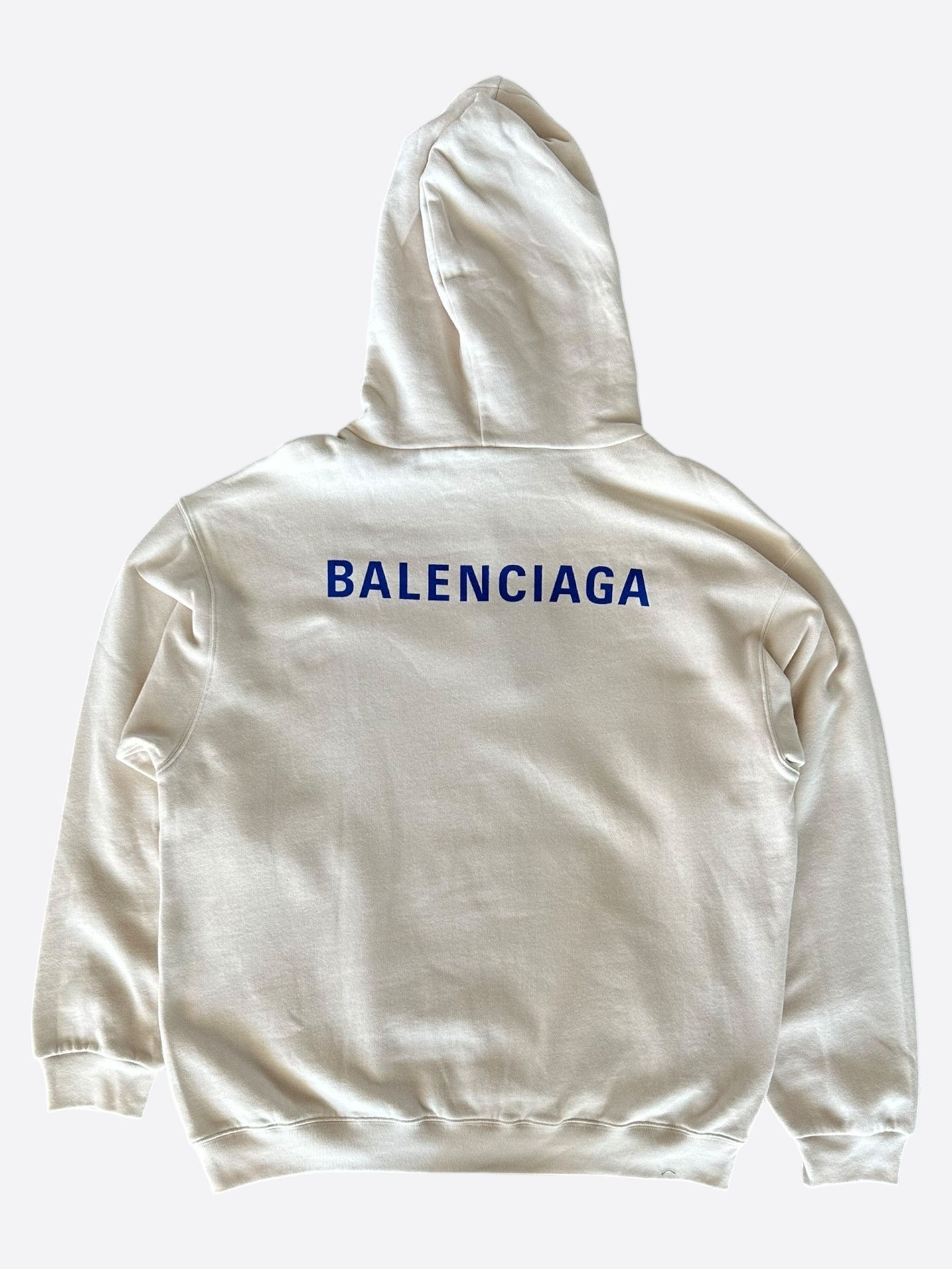 Balenciaga Balenciaga Beige & Blue Logo Hoodie Size US XL / EU 56 / 4 - 2 Thumbnail