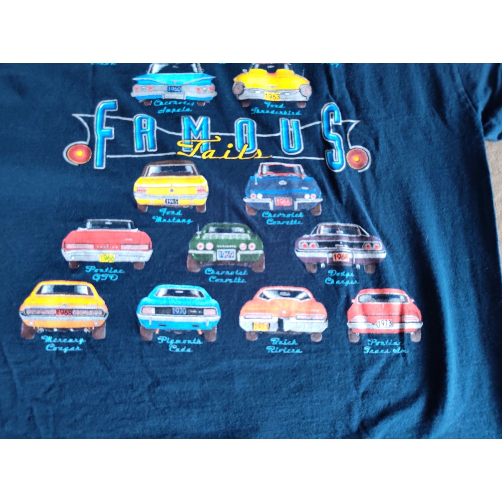 Vintage FAMOUS TRADITIONS Shirt Mens Large Blue Classic Cars Short Sleeve Cotton Tee Size US L / EU 52-54 / 3 - 7 Thumbnail