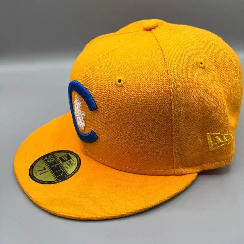 New Era Chicago Cubs Hat Men 7 5/8 Yellow 59Fifty New Era Fitted Cap Size ONE SIZE - 3 Thumbnail