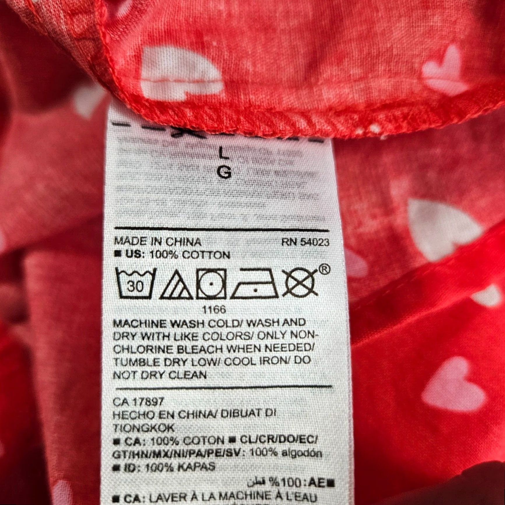 Old Navy Old Navy Womens Poplin Pajama Top Sz Large Red Pink Hearts Button Front Cotton Size L / US 10 / IT 46 - 5 Thumbnail