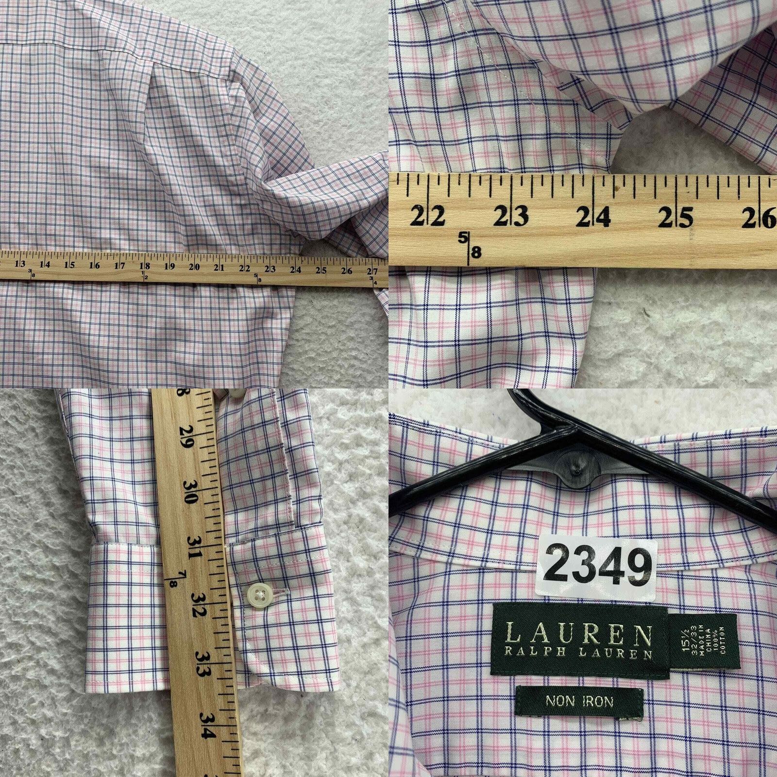 Ralph Lauren Lauren Ralph Lauren Mens Dress Shirt 15.5 32/33 Pink Blue Check Spread Collar Size 40R - 8 Thumbnail