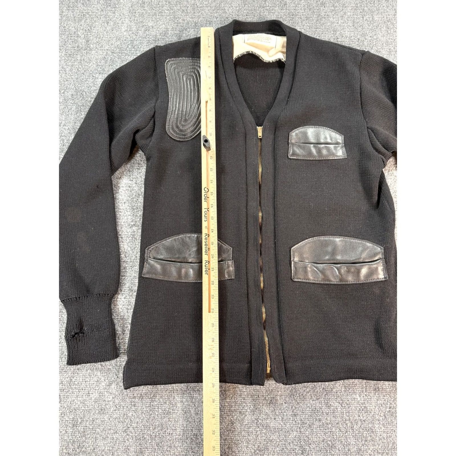 Vintage VINTAGE Skookum Sweater Mens 40 Black Wool Leather Shooting Pockets Zip 60s 70s Size US M / EU 48-50 / 2 - 6 Thumbnail