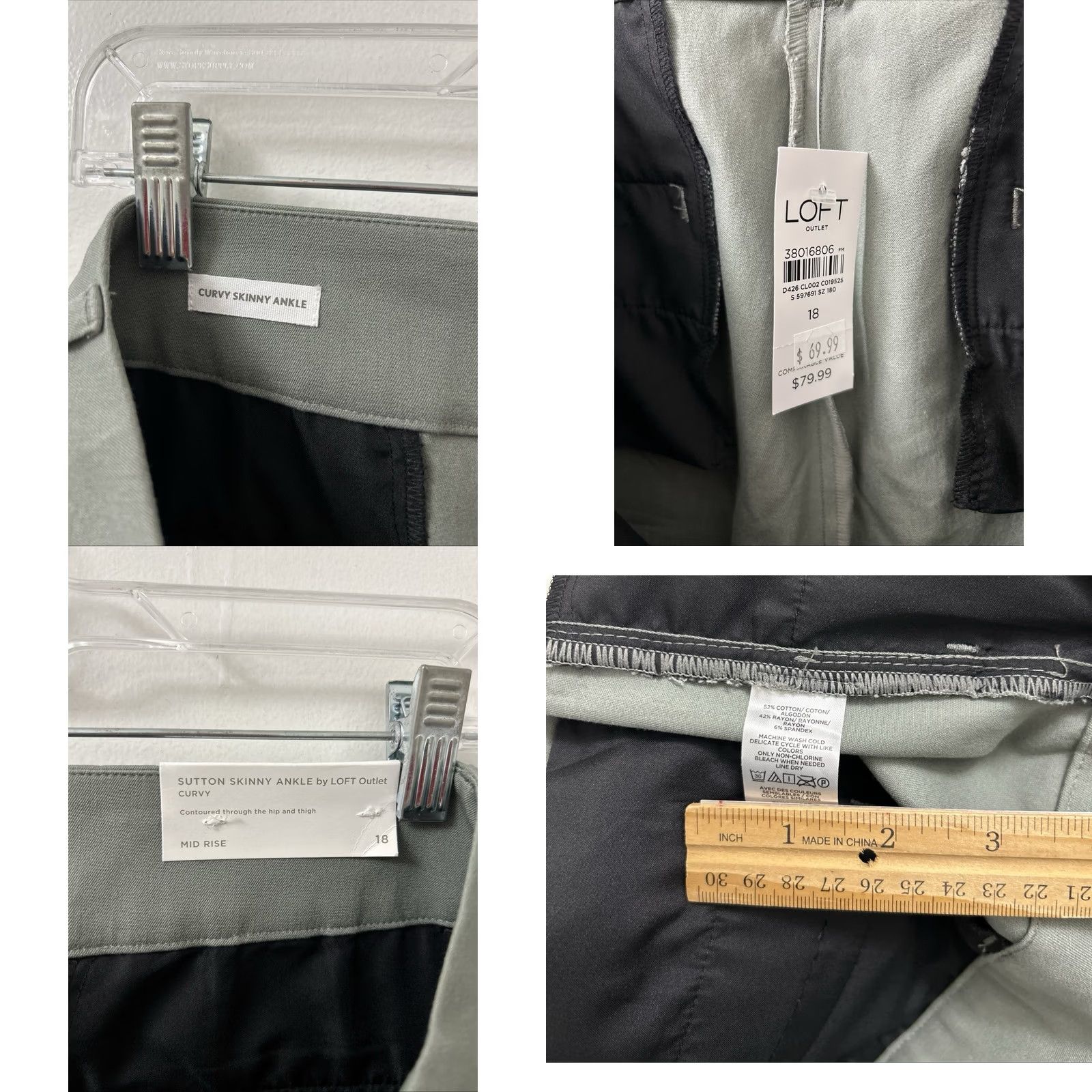 Loft LOFT Outlet Curvy Pants 18 Green Sutton Skinny Ankle Mid Rise Slim Stretch Wrinkle Resistant Zip Button Size 40" / US 18 - 9 Thumbnail