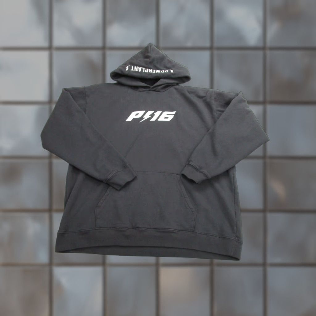 Powerplant Hoodie Mens 2XL Black P416 Pullover Sweatshirt Embroidered Logo Graphic Print Kangaroo Pocket