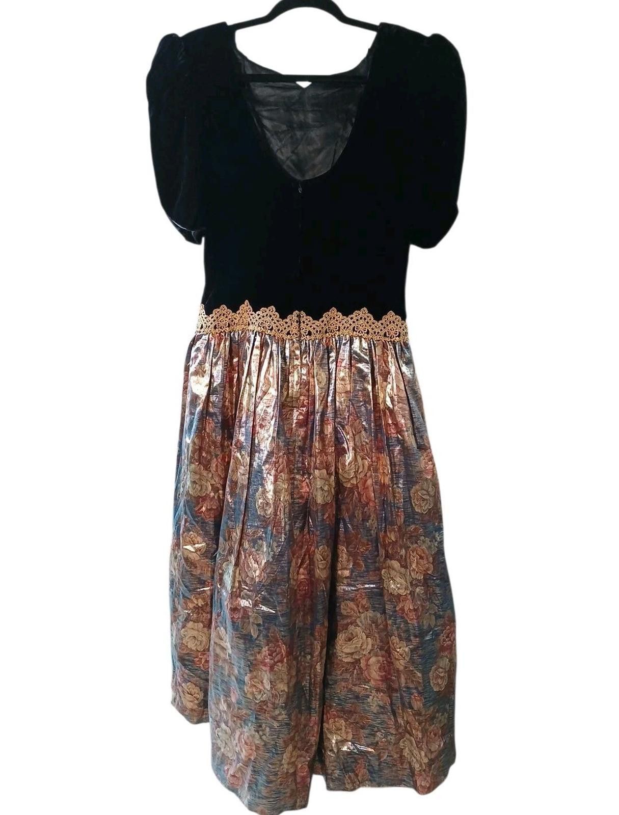 Other 90's Scott McClintock Black Velvet Floral Printed Dress XS Size XS / US 0-2 / IT 36-38 - 2 Thumbnail