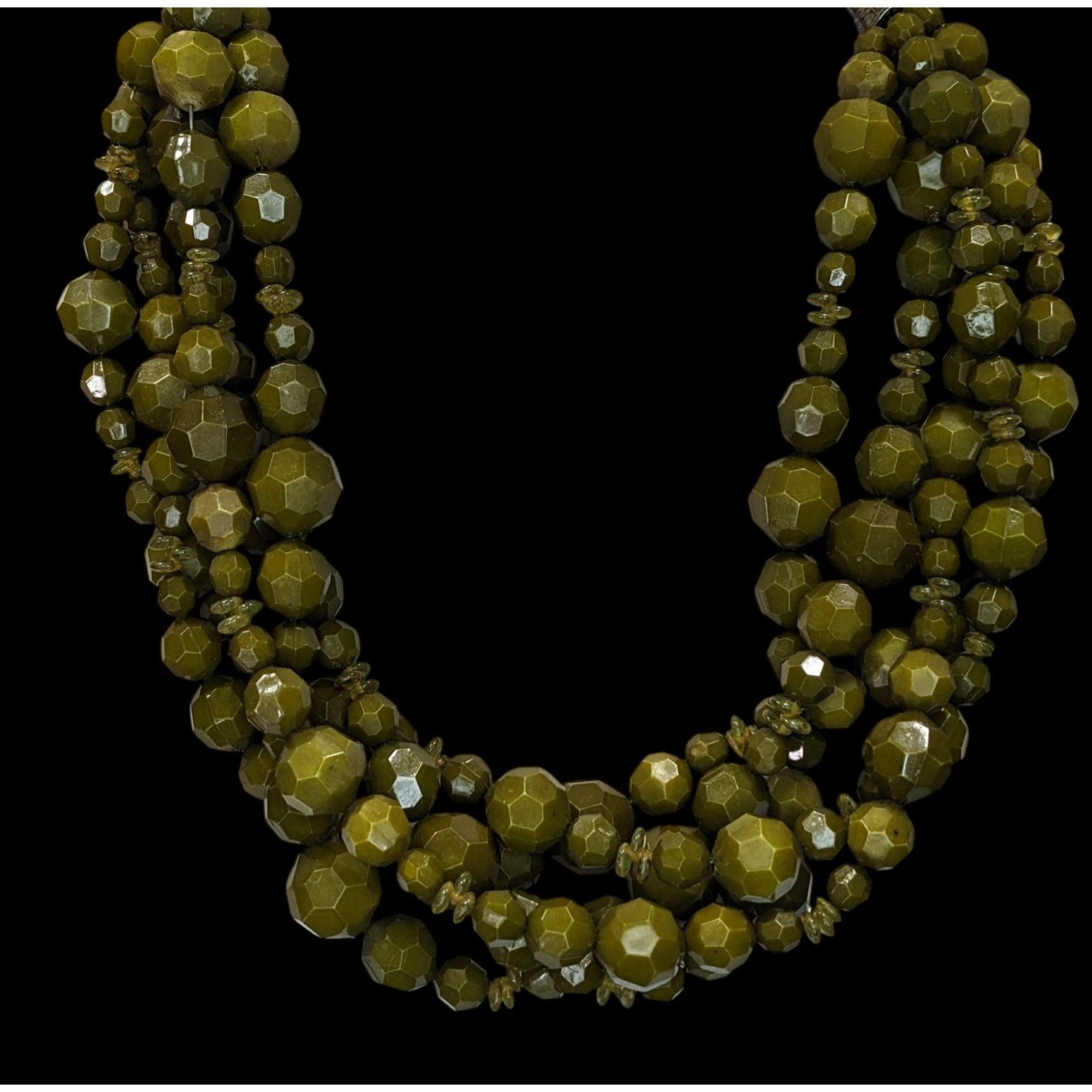 Other Vintage Olive Green Multi-Strand Faceted Beaded Necklace Size ONE SIZE - 5 Thumbnail