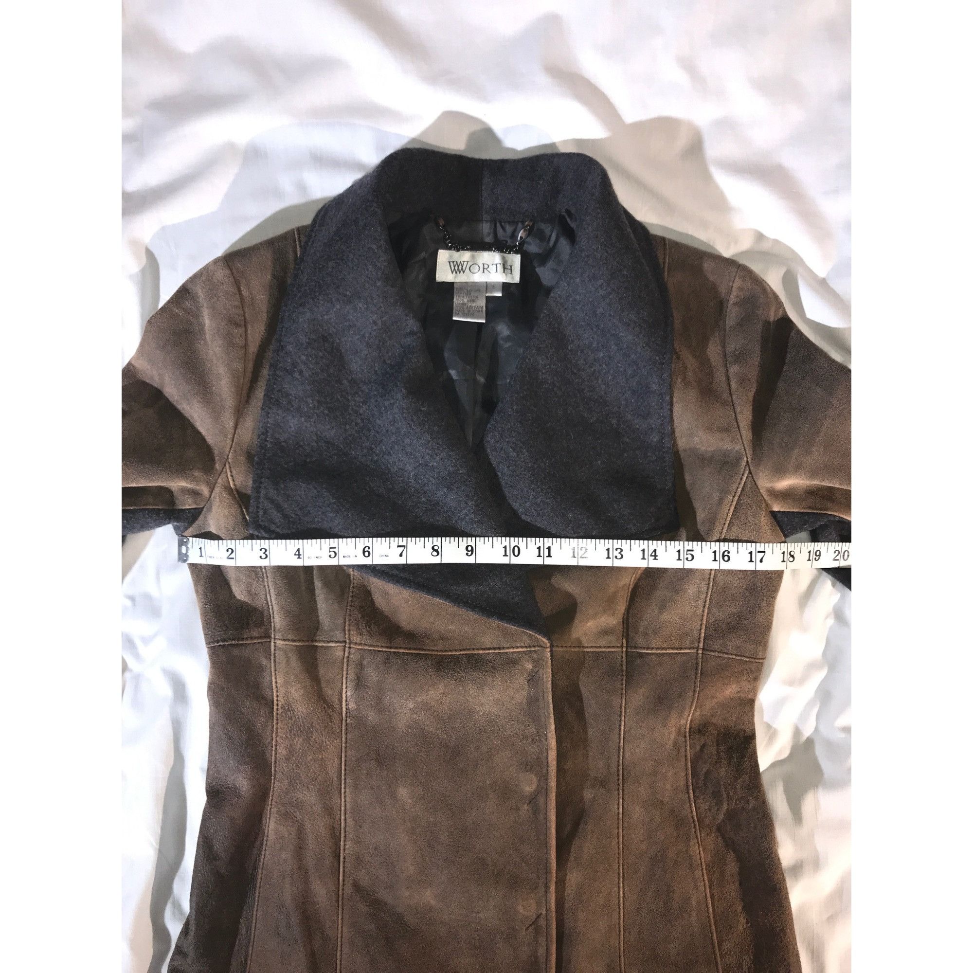 Vintage Worth Women's Brown Leather and Grey Wool Accents Core Coat Size M / US 6-8 / IT 42-44 - 6 Thumbnail
