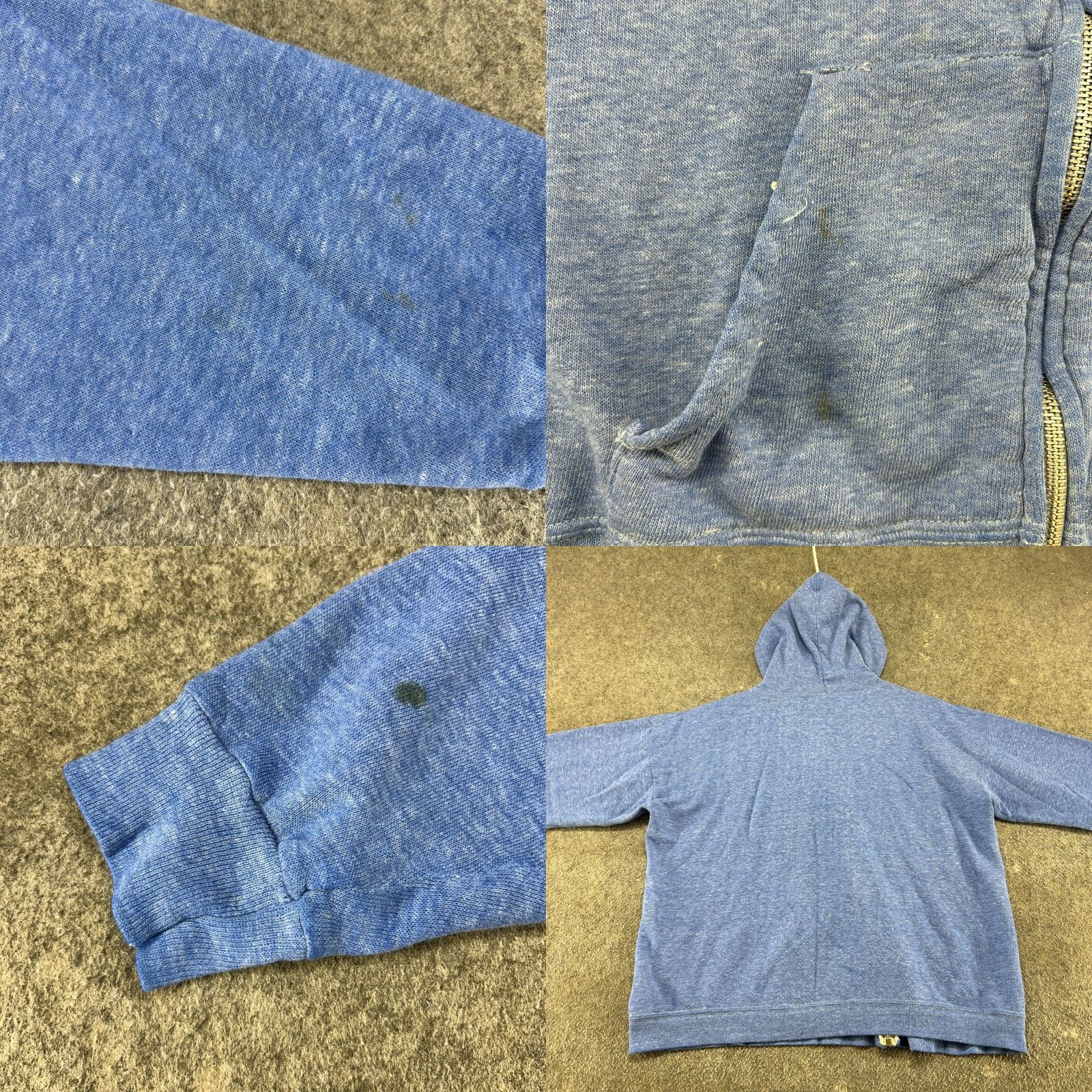 Vintage VINTAGE 70s Full Zip Hoodie Mens L Blue Cotton Polyester Fleece Sweatshirt 90s Logo Sun Faded Good pre-owned condition Size US L / EU 52-54 / 3 - 8 Thumbnail