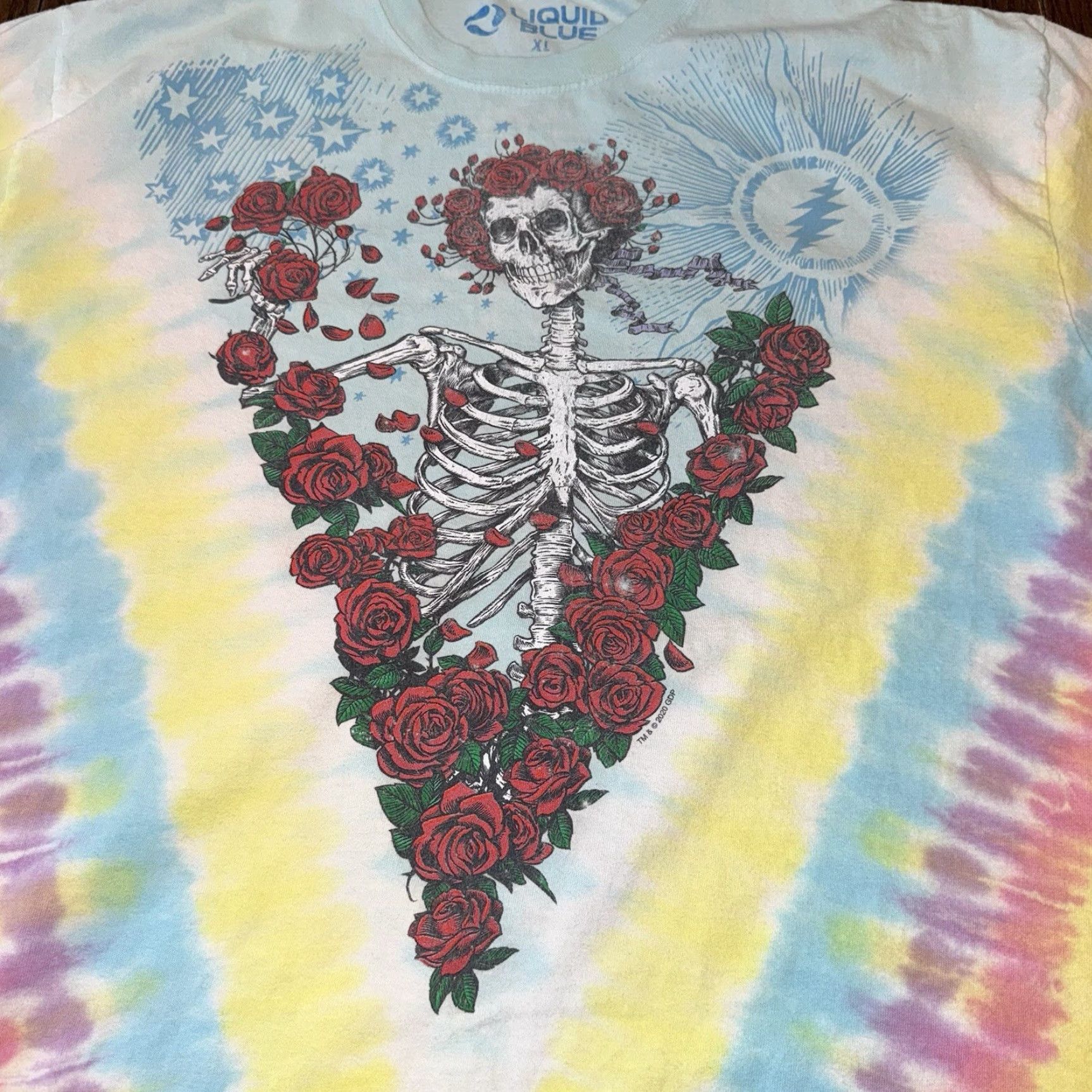 Liquid Blue Grateful Dead Bertha Skeletons Roses T Shirt XL Liquid Blue Tie Dye Multicolor Crew Neck Short Sleeve Mens Size US XL / EU 56 / 4 - 2 Thumbnail