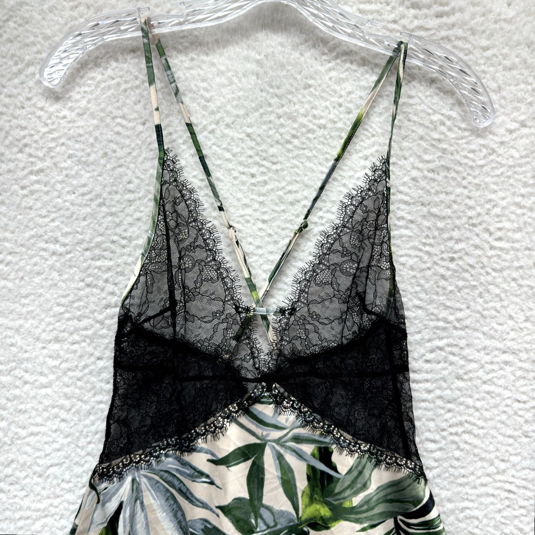 Victoria's Secret Victoria's Secret Slip Dress Small Satin Lace Palm Leaf Print Tropical Racerback Dress Womens S Black Satin Lace Palm Leaf Print Tropical Racerback Size S / US 4 / IT 40 - 3 Thumbnail