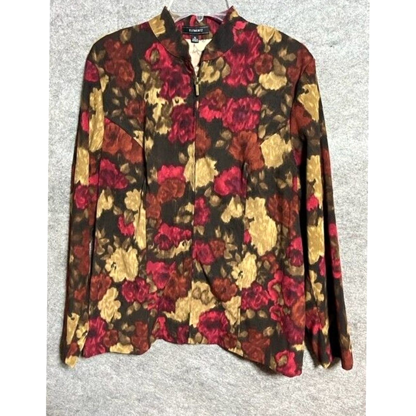 Element VINTAGE 90s Y2K Full Zip Jacket XL Floral Dark Romantic Whimsigoth Boho Fall Womens XL Black Elementz Blouse Jacket Size XL / US 12-14 / IT 48-50 - 2 Thumbnail