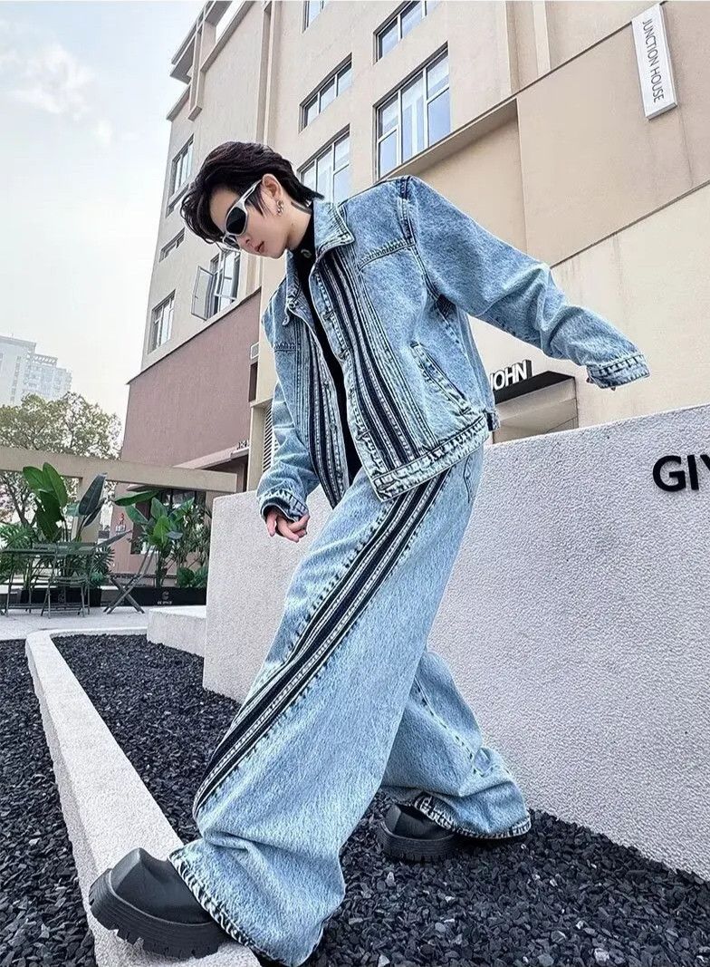 Japanese Brand × Jean Vintage Denim Style Stripe Jeans Size US 27 - 4 Thumbnail