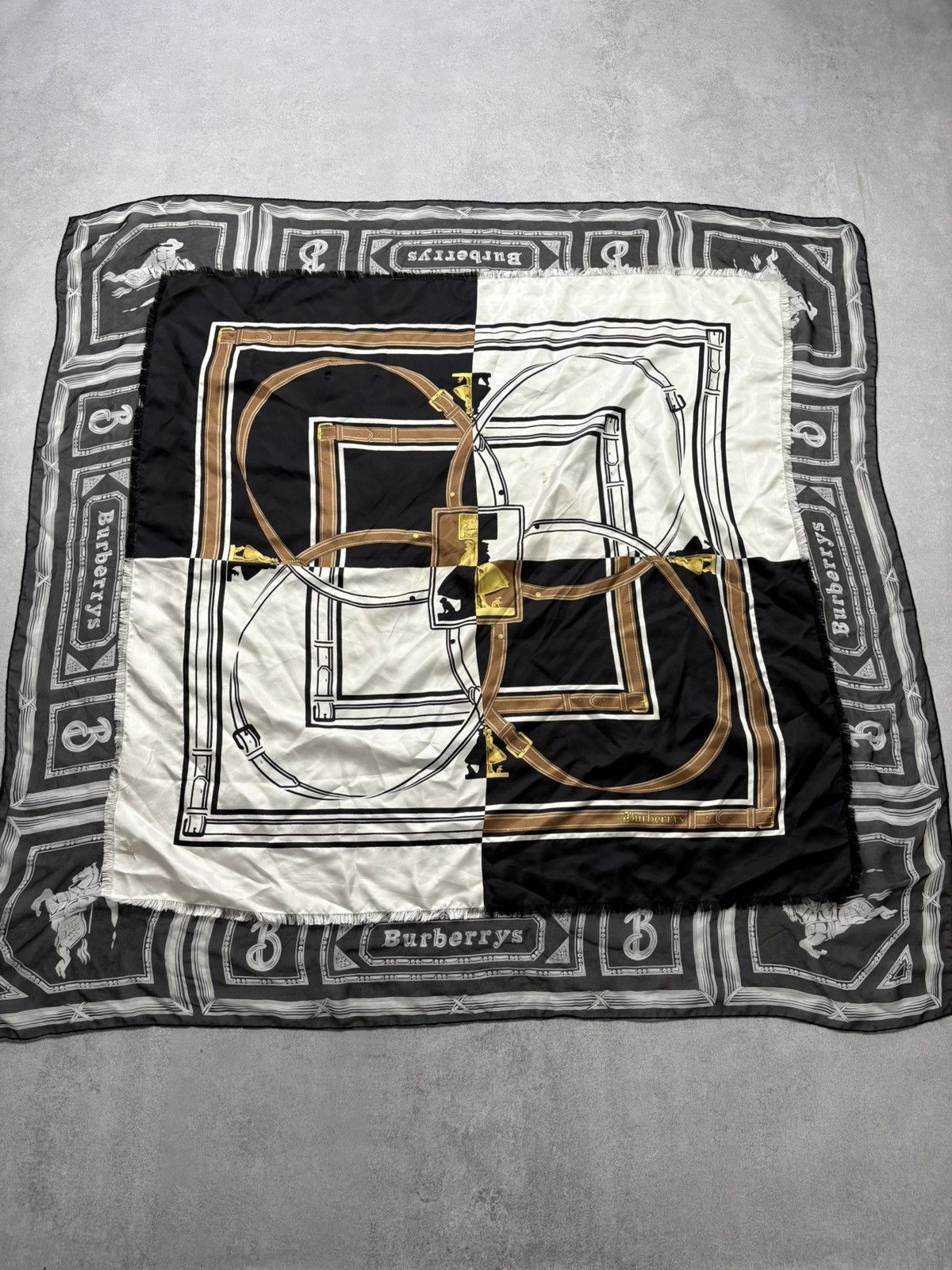 Burberry Vintage Burberrys Silk Scarf Two Lovers Belt Print Flaws 90s Size ONE SIZE - 1 Thumbnail