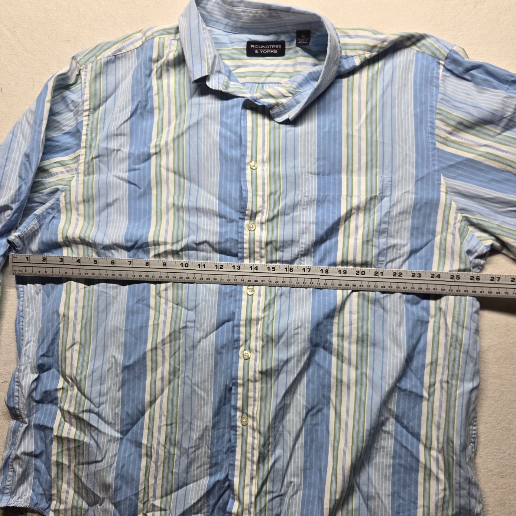 Roundtree & Yorke VINTAGE Roundtree & Yorke Shirt Button-Up Striped Long Sleeve Adult 2XL Blue Classic Cotton Button-Down Chest Pocket Mens Size US XXL / EU 58 / 5 - 4 Thumbnail