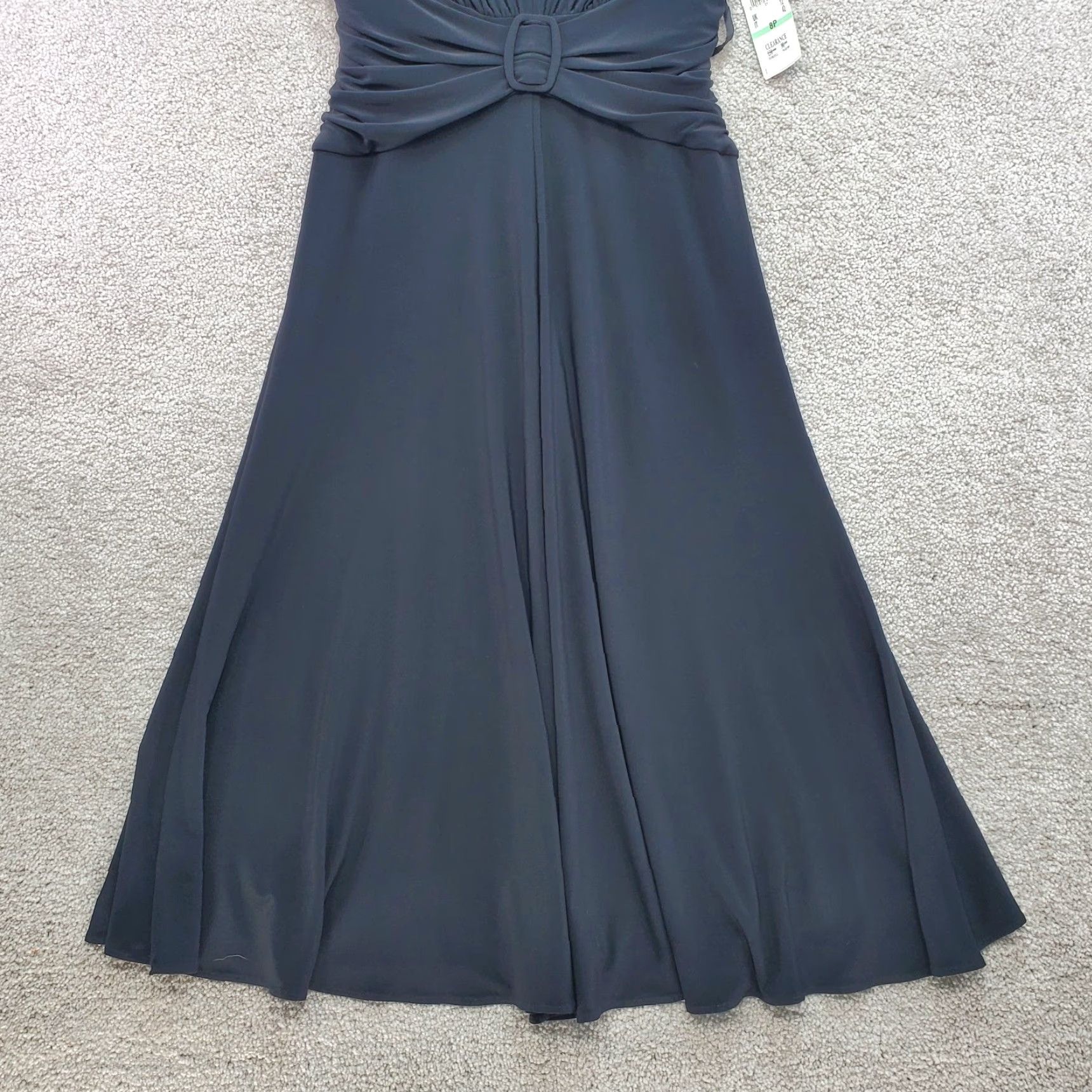 Anne Klein Dress Womens 8P Black Stretch Midi V-Neck Fit & Flare  Party/Cocktail Casual