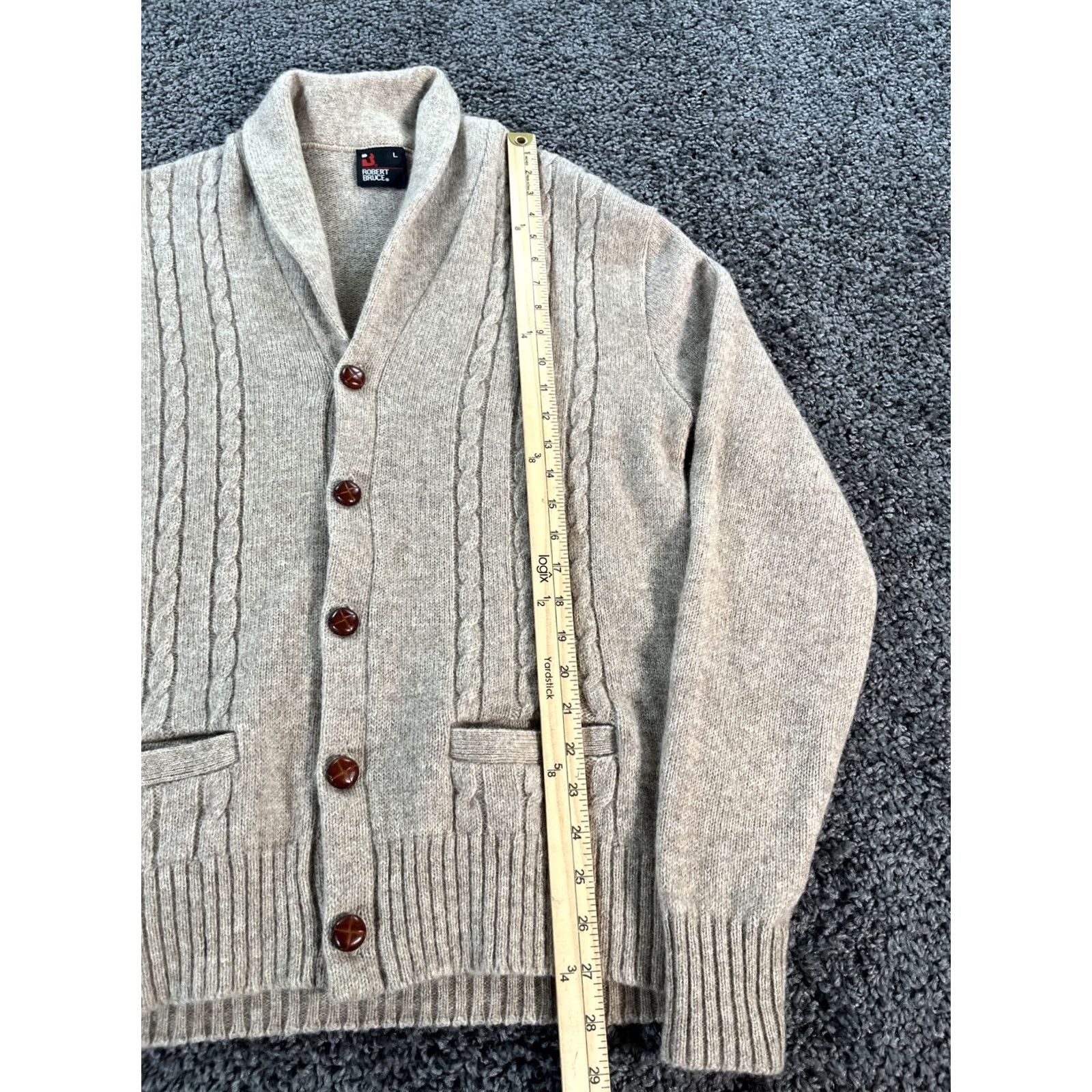 Vintage VINTAGE Robert Bruce Cardigan Sweater L Beige Wool Cable-Knit Grunge Men Size US L / EU 52-54 / 3 - 2 Thumbnail