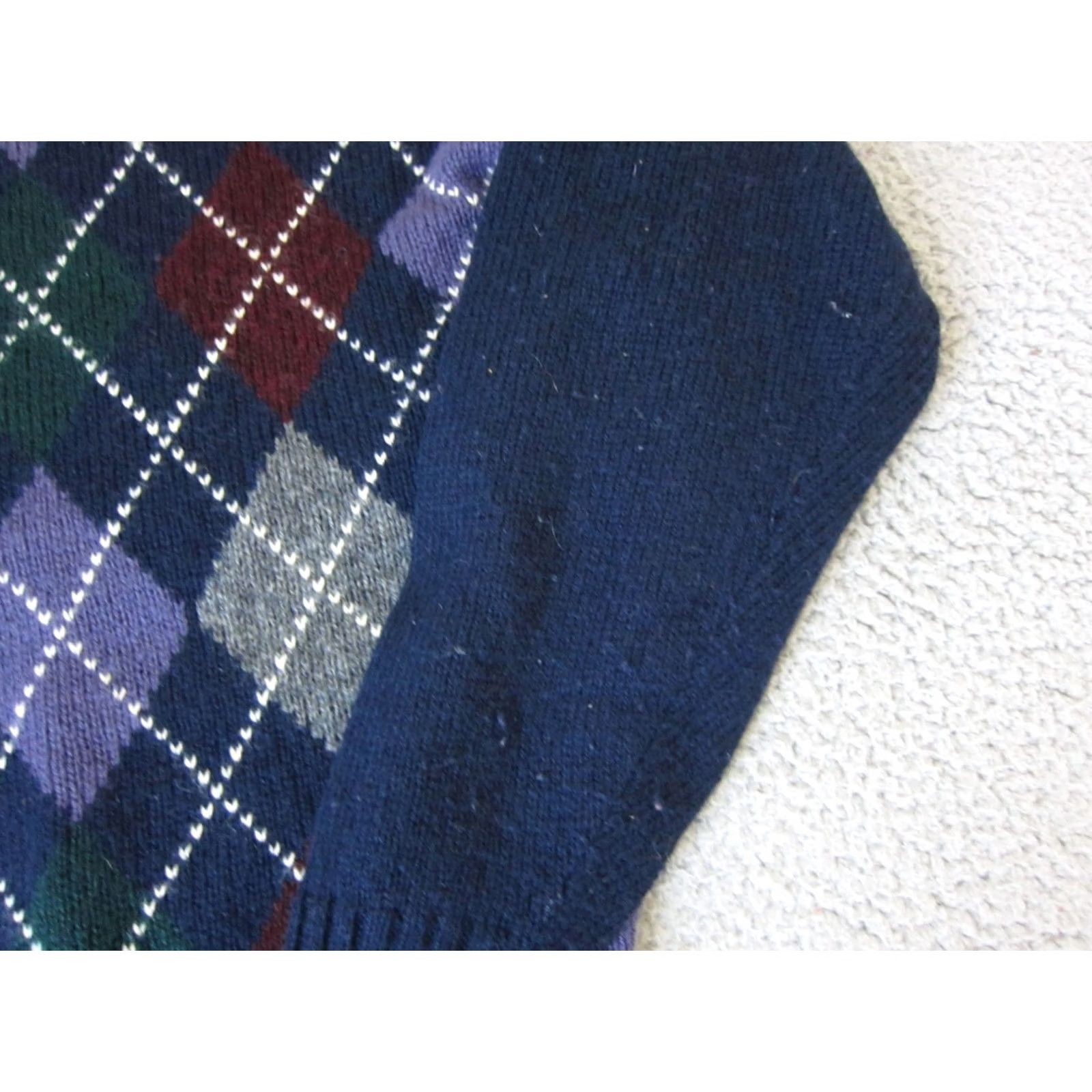 Vintage VINTAGE Par Four Sweater Mens Pullover Knit Crew Neck Wool 80s Blue Green Purple Argyle Large Mens Size US L / EU 52-54 / 3 - 6 Thumbnail