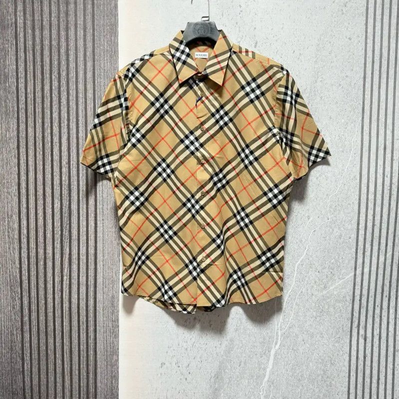 Burberry Burberry Khaki Logo Check Short Sleeve Shirt Size US L / EU 52-54 / 3 - 1 Thumbnail
