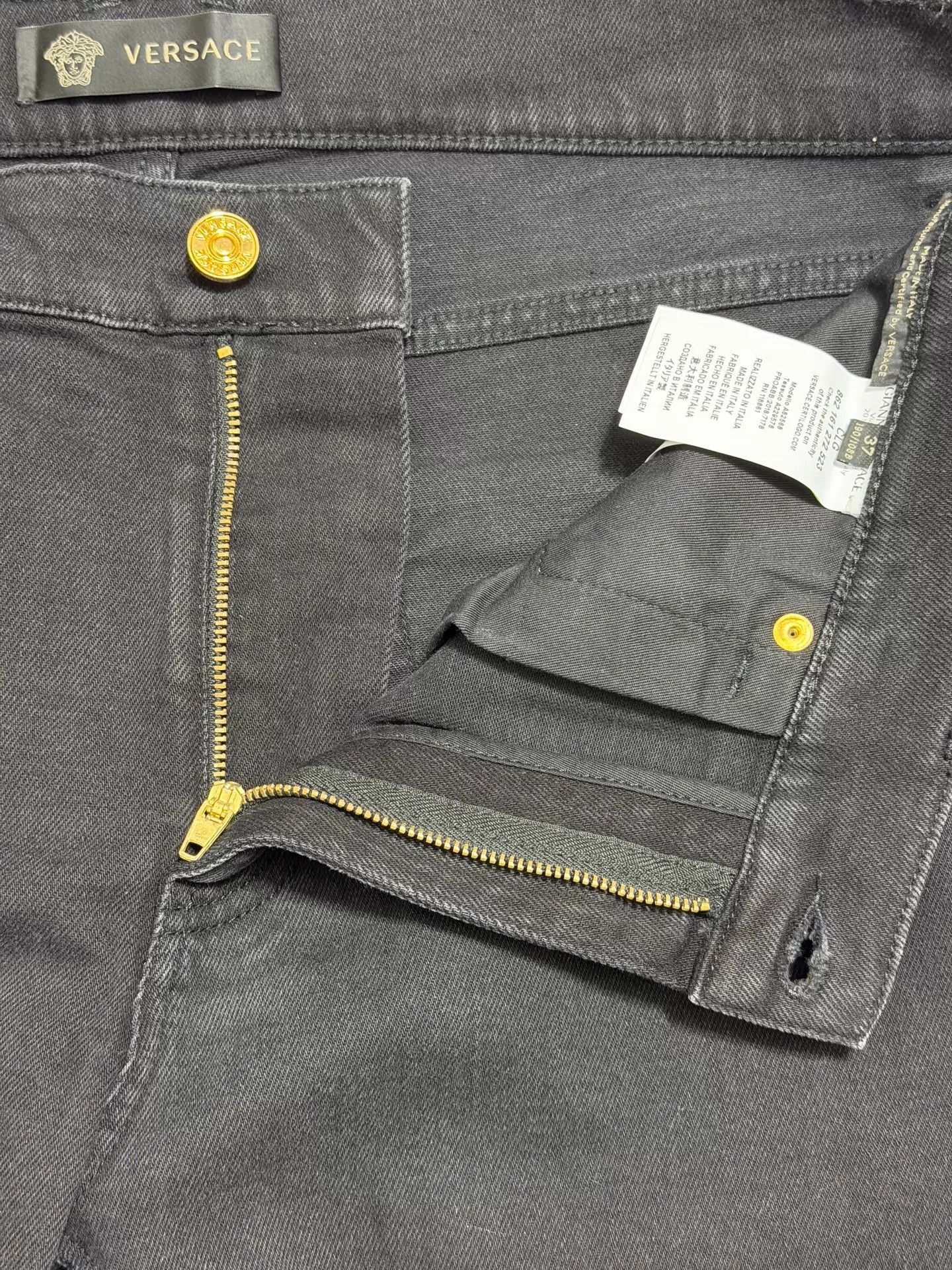 Versace Versace V Logo Embroidered Slim Black/Gray Jeans 37 Size US 37 - 4 Thumbnail