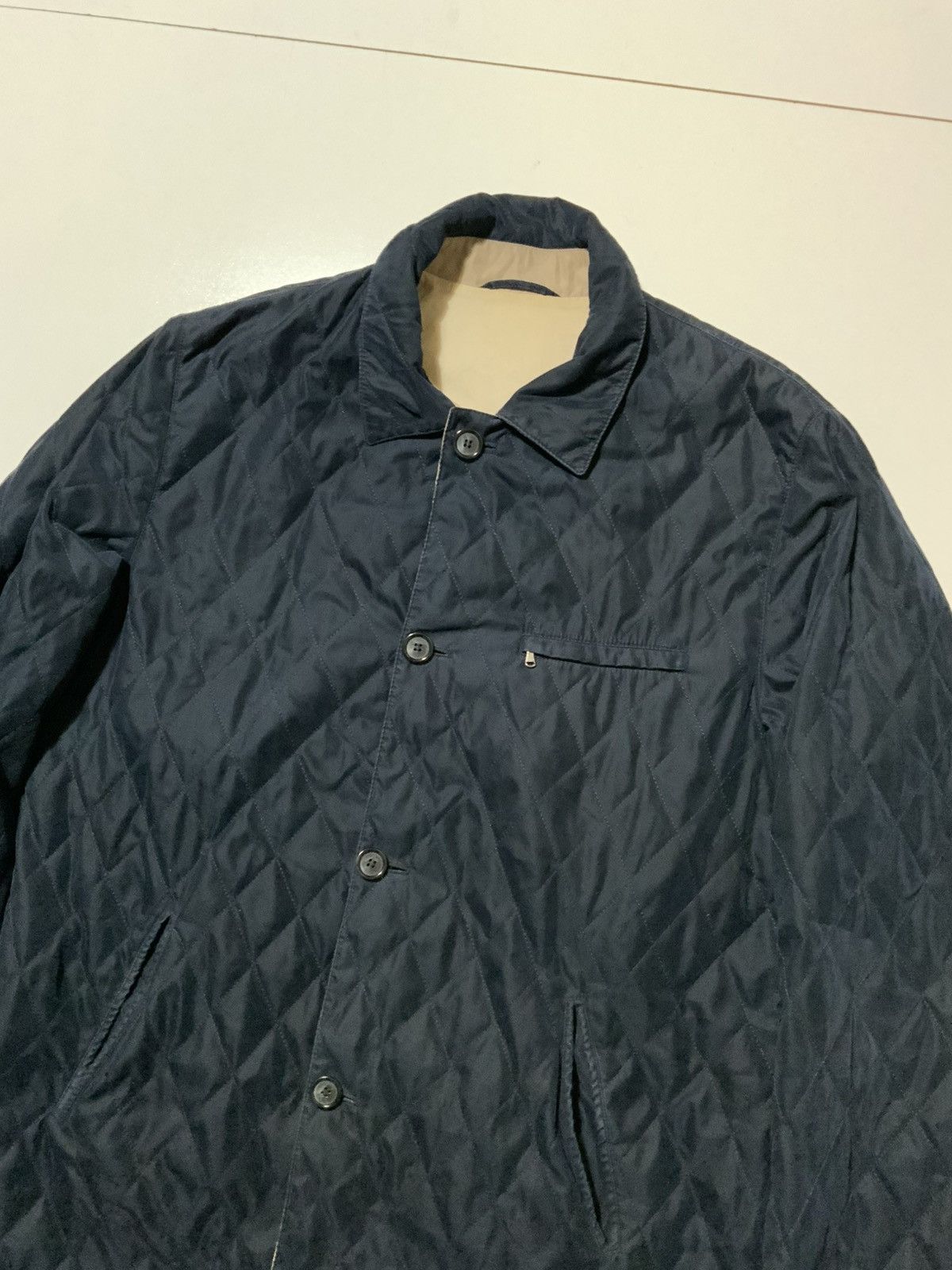 Designer Longhi Made In Italy Navy Blue Quilted Chore Barn Jacket Size US M / EU 48-50 / 2 - 3 Thumbnail