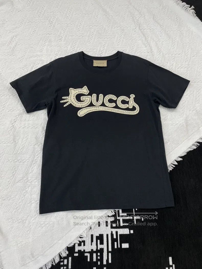 Gucci Gucci Black cat letter logo rhinestone short-sleeved T-shi Size XS / US 0-2 / IT 36-38 - 1 Thumbnail