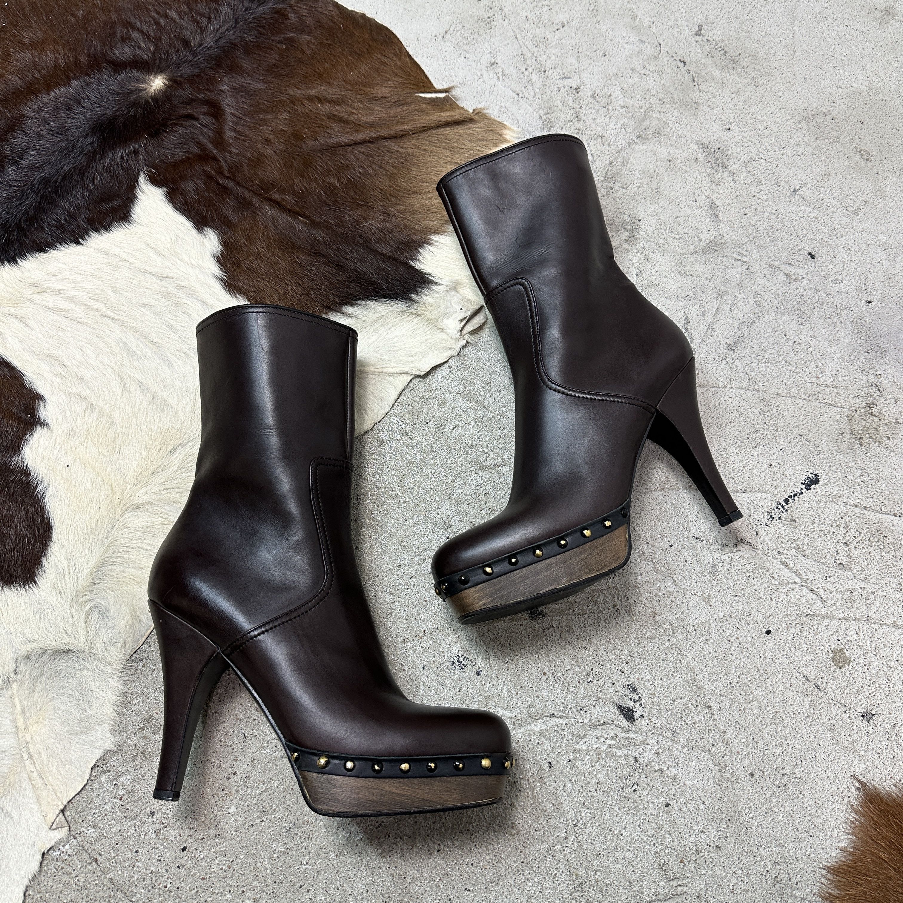 Miu Miu Vintage Leather Platform Studded Biker Miu Miu Boots Y2K Size US 8 / IT 38 - 6 Thumbnail