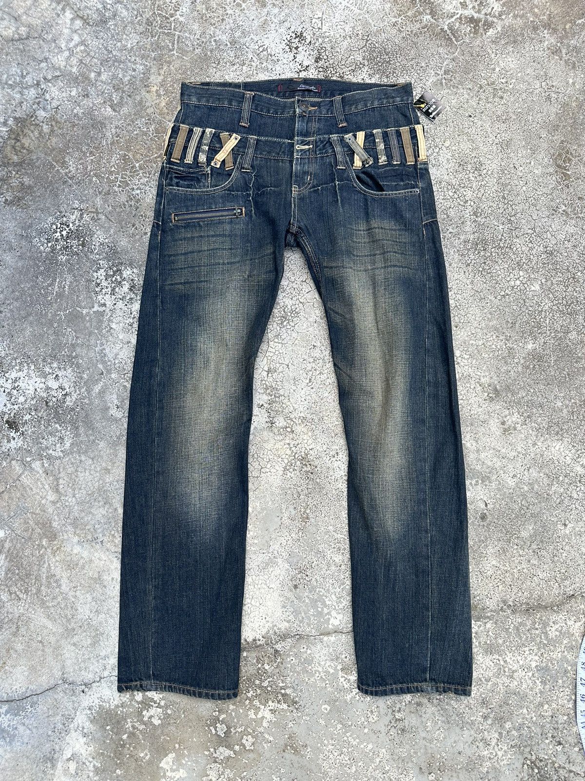 Beauty Beast Y2K Double Waist Dominate Handcrafted Rusty Denim W32 F65 Size US 32 / EU 48 - 3 Thumbnail