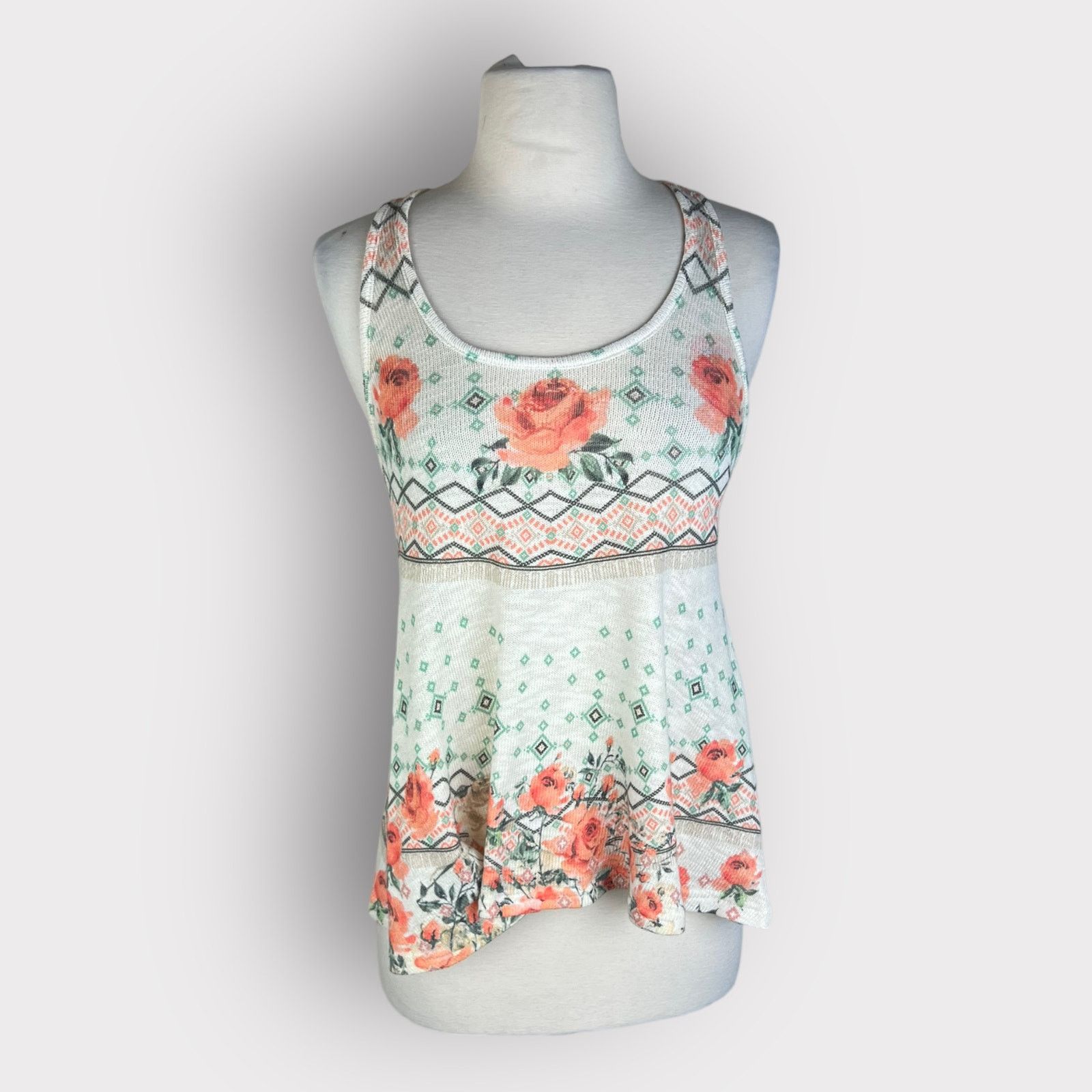 Vintage Gaze | Rose Print Knit Tank Top | Small Size S / US 4 / IT 40 - 1 Thumbnail