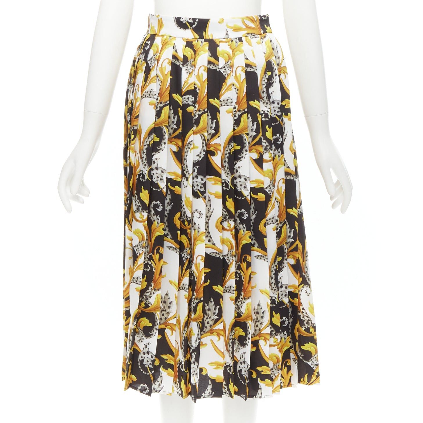 Versace VERSACE Barocco Acanthus black gold print pleated high slit skirt IT36 XS Size 24" / US 00 / IT 34 - 1 Thumbnail