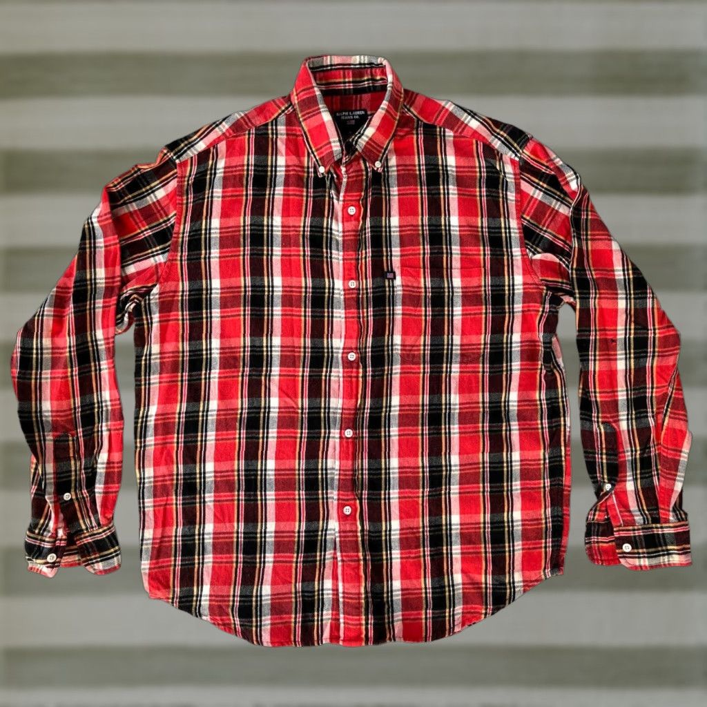 Ralph Lauren VINTAGE Ralph Lauren Jeans Co. Button-Down Shirt Plaid M Men's Red Cotton Flannel Casual 90s Classic Designer Button-Down Men Size US M / EU 48-50 / 2 - 1 Thumbnail