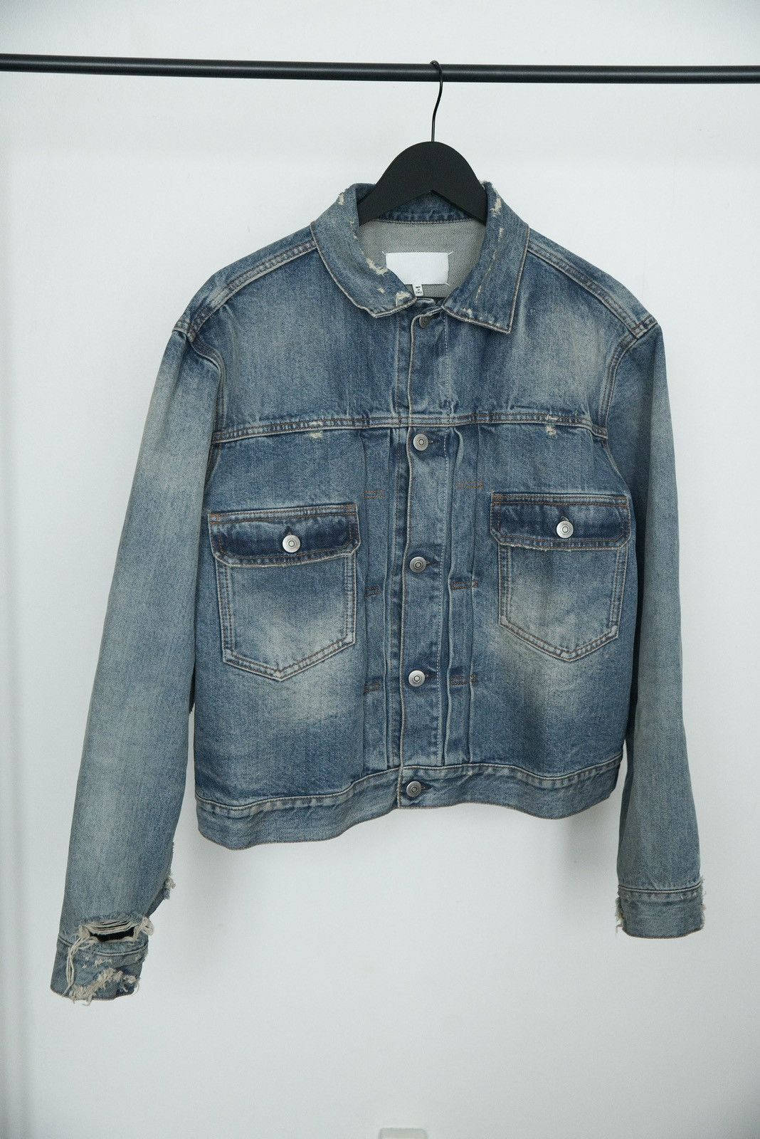Maison Margiela cropped distress denim jacket