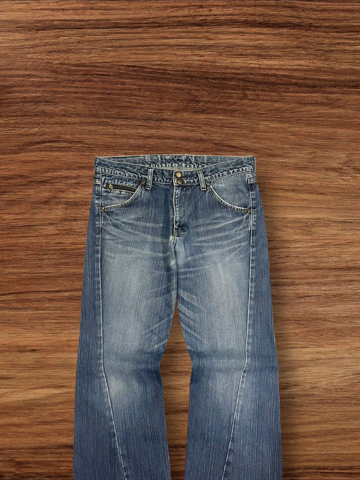 Number (N)ine ⚡️Flare⚡️Vintage Lee Riders Double Button Blue Frayed Leg Jean Size US 34 / EU 50 - 3 Thumbnail