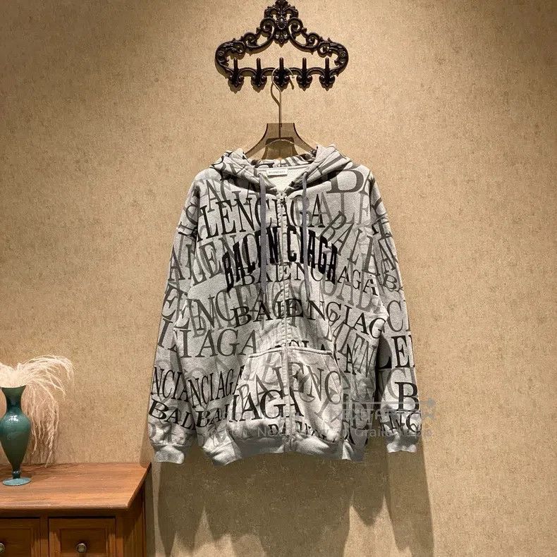 Balenciaga Balenciaga Gray Graffiti Letter Logo Full Print Hooded Jac Size US XS / EU 42 / 0 - 1 Thumbnail