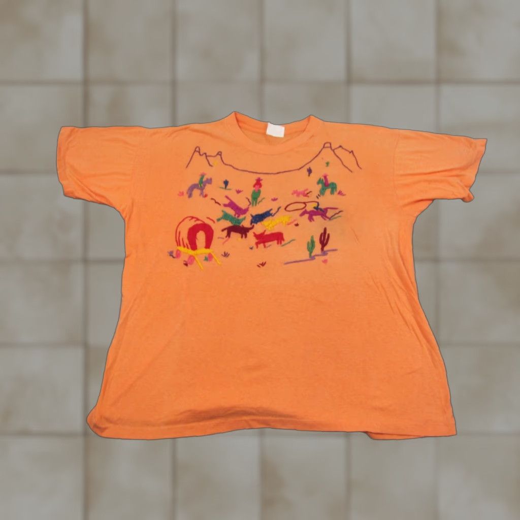 Native VINTAGE James Halber Shirt Mens XL Orange Short Sleeve Crew Neck Cotton Knit Embroidered 90s City Classic Outdoor All Seasons Womens Mens Boys Girls Size US XL / EU 56 / 4 - 1 Thumbnail