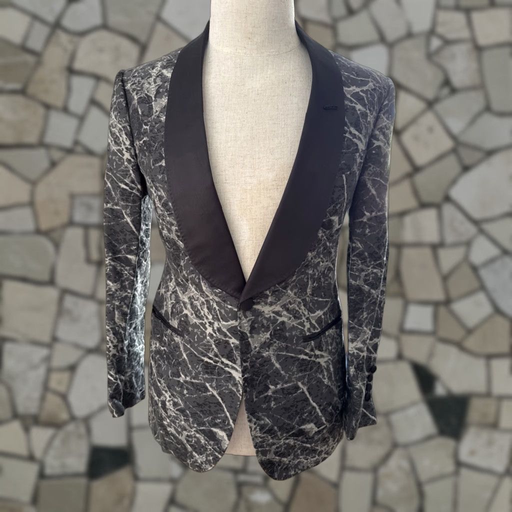 Vintage Frère Blazer 40 Regular Gray Marble Brocade Tuxedo Mens Size 40R - 1 Thumbnail