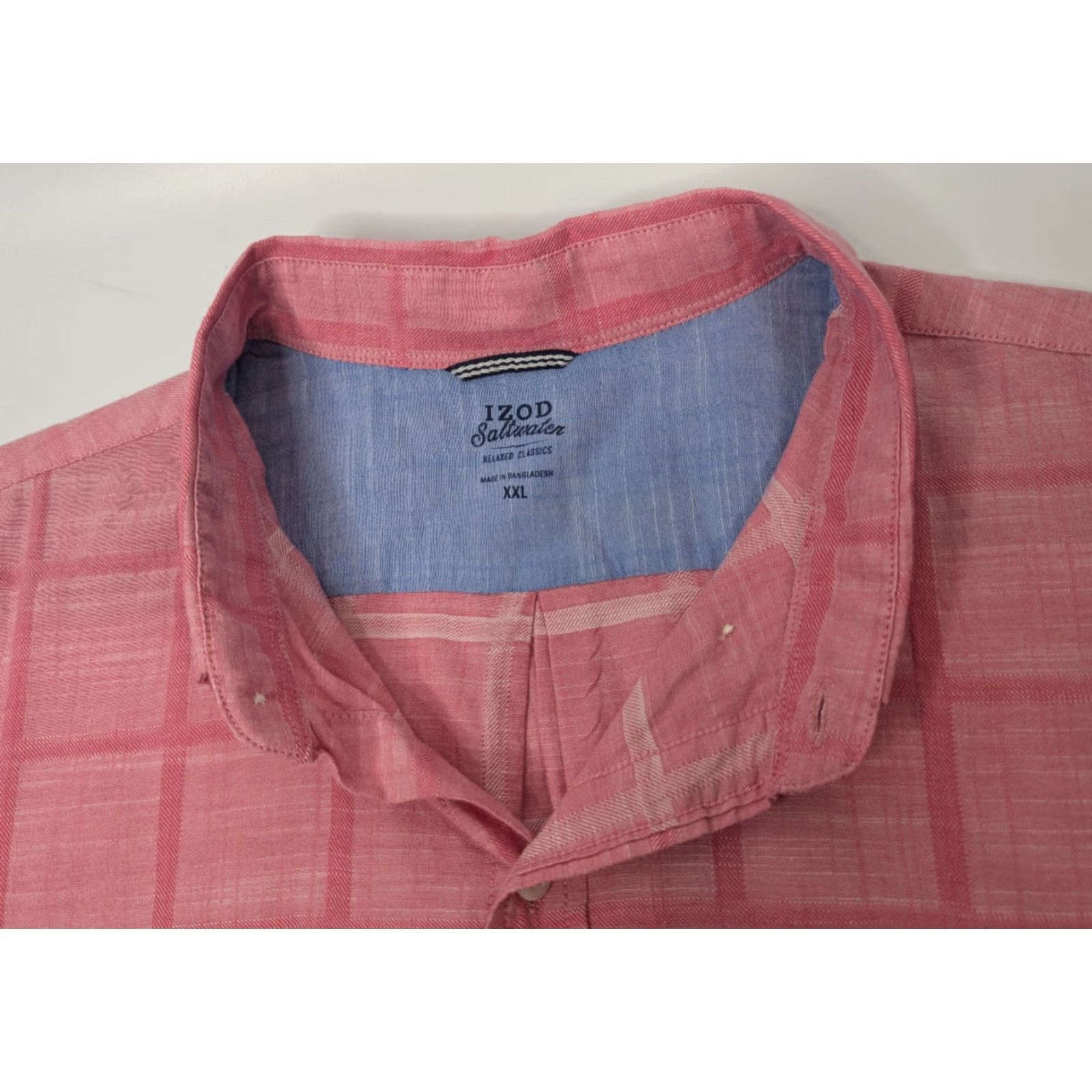 Izod Izod Saltwater Mens 2XL Pink Plaid Short Sleeve Button Relaxed Shirt Casual Beach Vacations Mens clothing Size US XXL / EU 58 / 5 - 6 Thumbnail