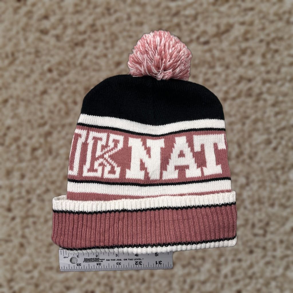 Victoria's Secret VINTAGE Beanie Victoria's Secret Beanie Adult One Size Pink White Pom PINK NATION Acrylic Knit Logo Hat Womens Beanie Size ONE SIZE - 1 Thumbnail