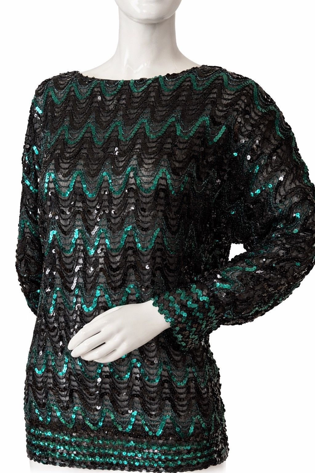 Givenchy Vintage Givenchy Sequin Top 80s Black Green Statement Blouse Size M / US 6-8 / IT 42-44 - 1 Thumbnail