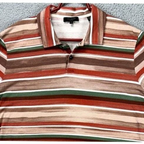 Ted Baker Ted Baker Mens Polo Shirt 5 XL Brown Striped Cotton Short Sleeve Rugby Golf Polo Shirt Mens 5 XL Brown Striped Cotton Casual Short Sleeve Mens Size US XL / EU 56 / 4 - 2 Thumbnail