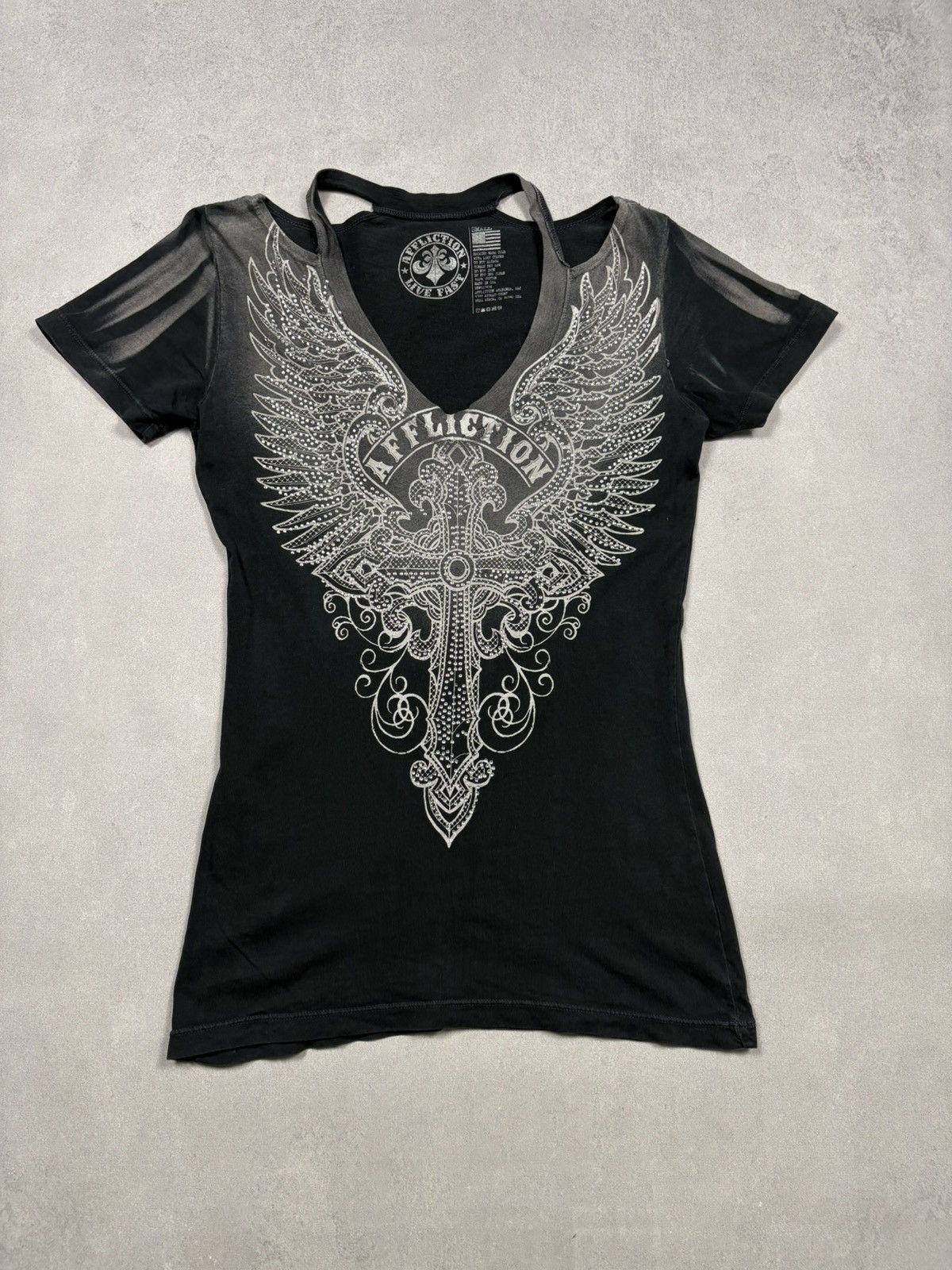 Affliction Affliction Live Fast Wings Cross Tee Rhinestone Graphic USA Size S / US 4 / IT 40 - 1 Thumbnail
