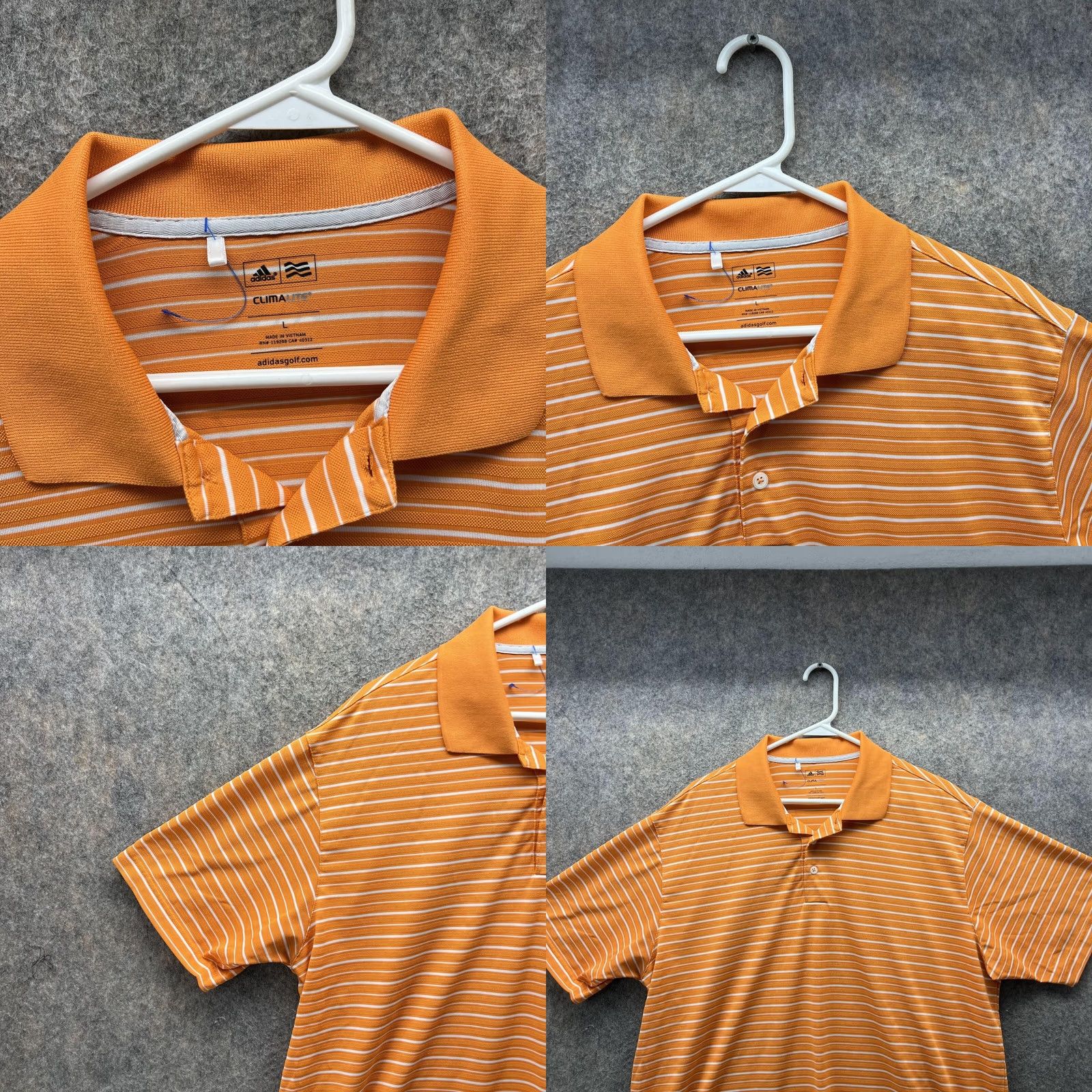Adidas Adidas Polo Shirt Men Large Orange White Striped Clima Lite Polyester Golf Size US L / EU 52-54 / 3 - 8 Thumbnail
