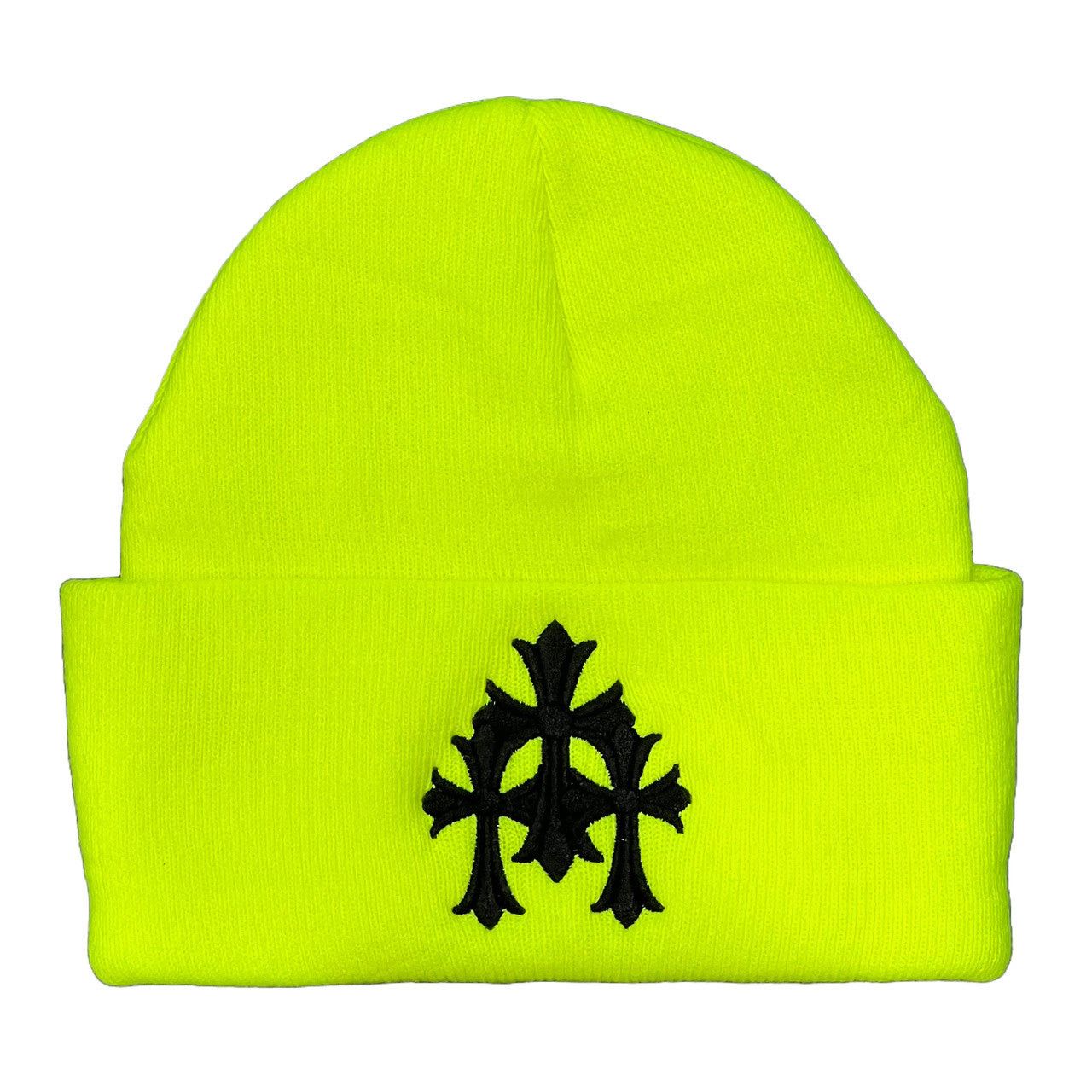 Chrome Hearts Triple Cross Beanie Neon Yellow Size ONE SIZE - 1 Thumbnail