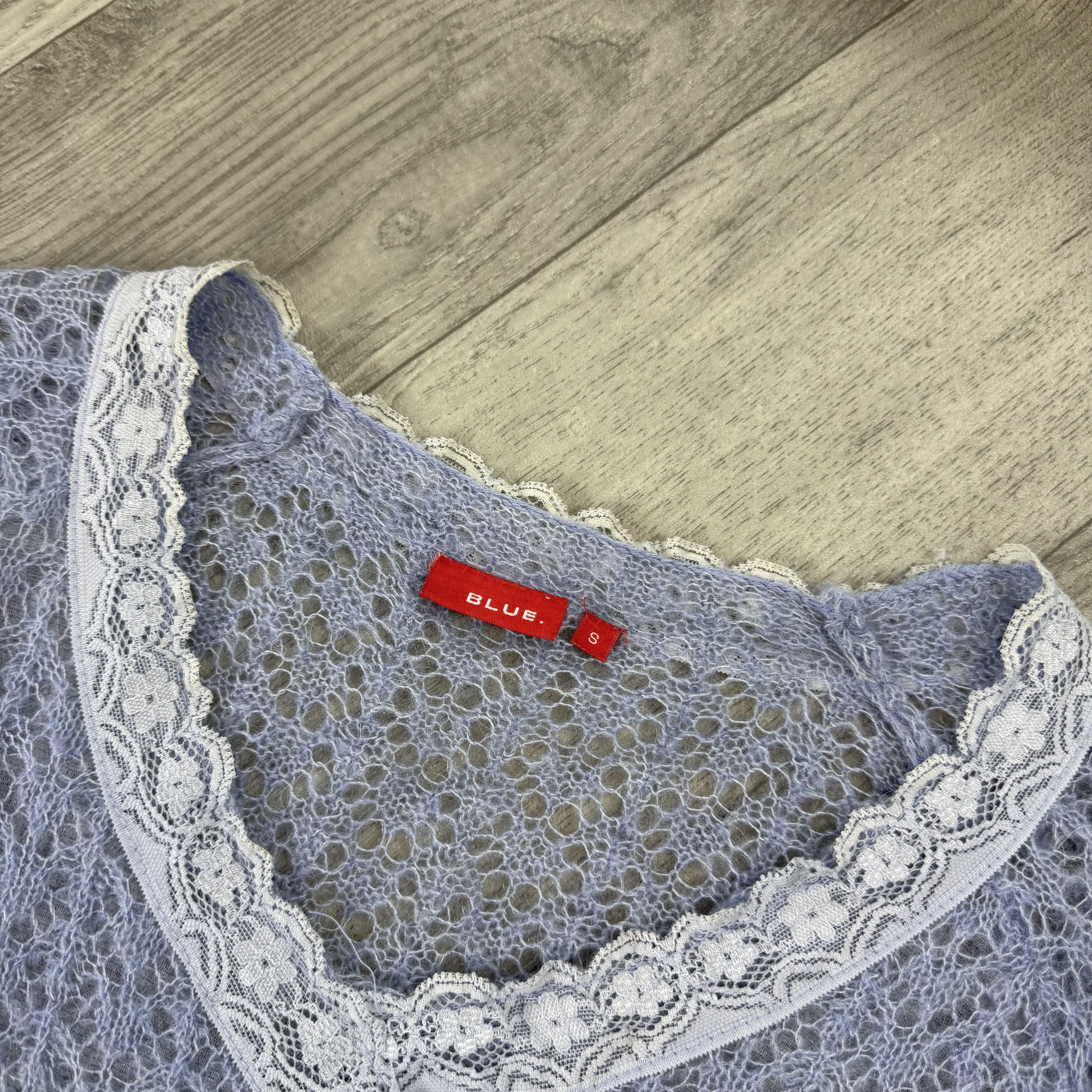 Vintage Vintage Mesh Net Lacework Blue Knit Blouse V-Neck Sweater Size S / US 4 / IT 40 - 7 Thumbnail