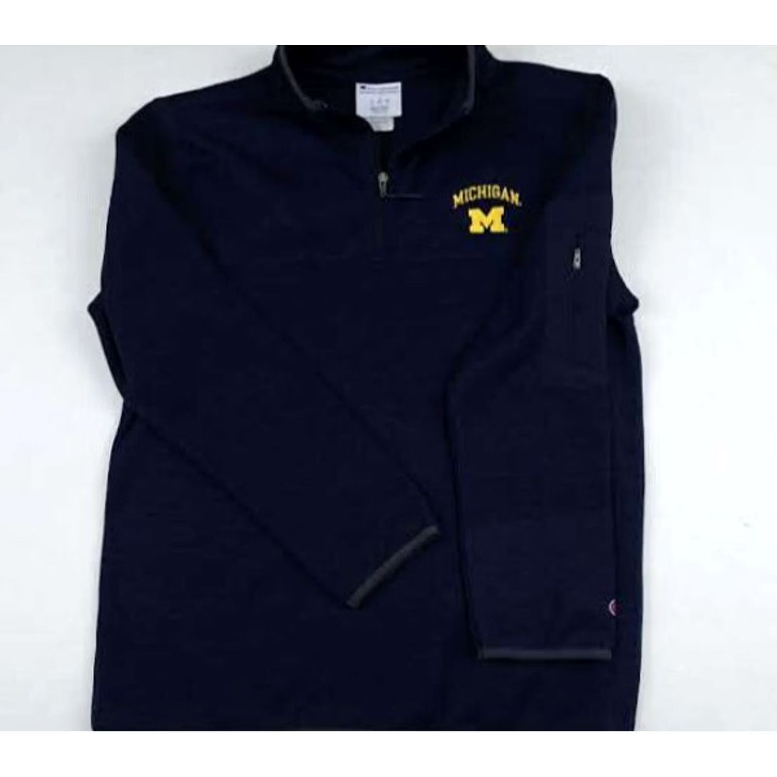 Champion VINTAGE Michigan Wolverines 1/4 Zip Fleece Pullover Champion Men L Blue 28in long zip pocket Size US L / EU 52-54 / 3 - 4 Thumbnail