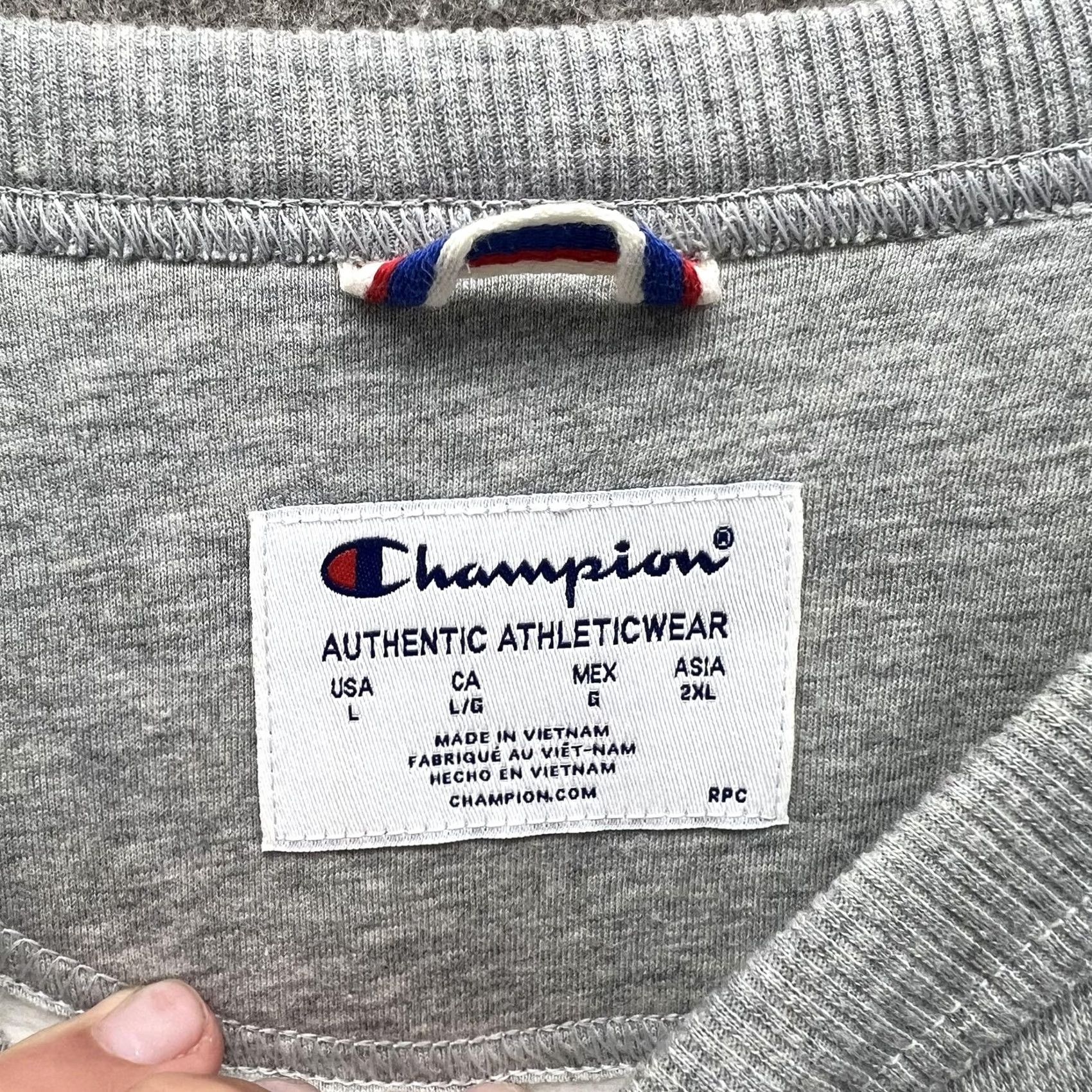 Champion VINTAGE Champion Sweatshirt Mens Large Gray Script Logo Crewneck Pullover Striped Size US L / EU 52-54 / 3 - 7 Thumbnail