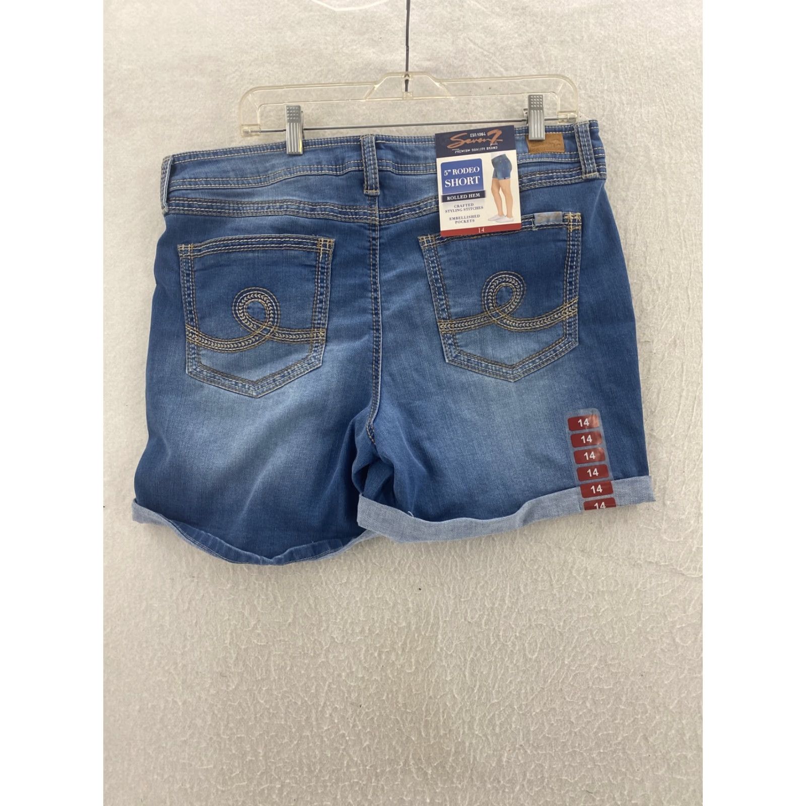 Vintage Seven7 Womens Jeans Shorts 14 Light Blue Cuffed Embellished Pockets 5 Inseam NWT Bohemian Style Size 36" / US 14 / IT 50 - 7 Thumbnail