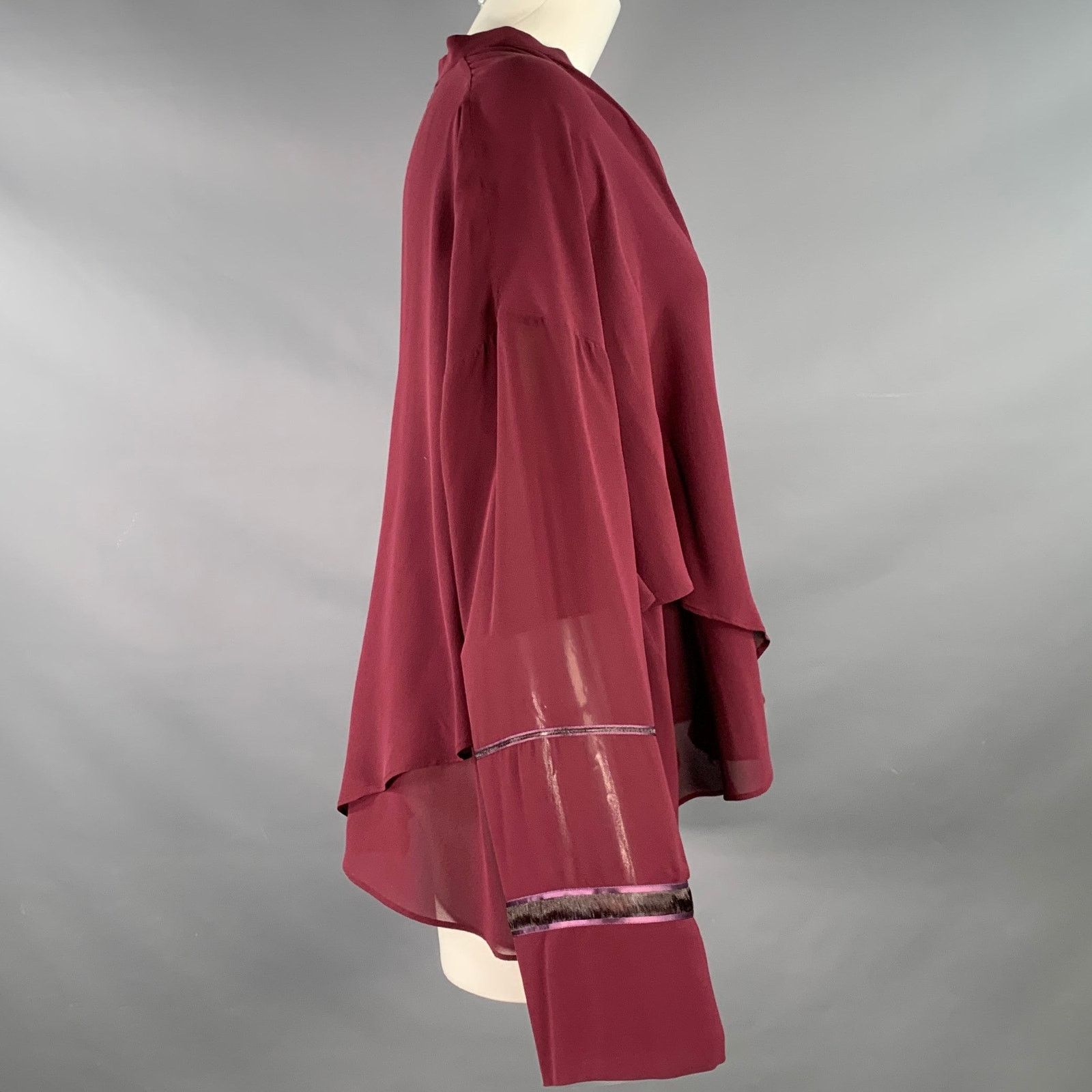 Derek Lam 10 Crosby DEREK LAM Size 8 Burgundy Silk Layered V-Neck Blouse Size M / US 6-8 / IT 42-44 - 3 Thumbnail