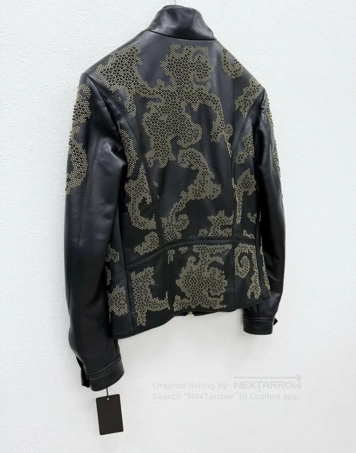 Roberto Cavalli Black Studded Pattern Leather Jacket Size S. Size US S / EU 44-46 / 1 - 5 Thumbnail