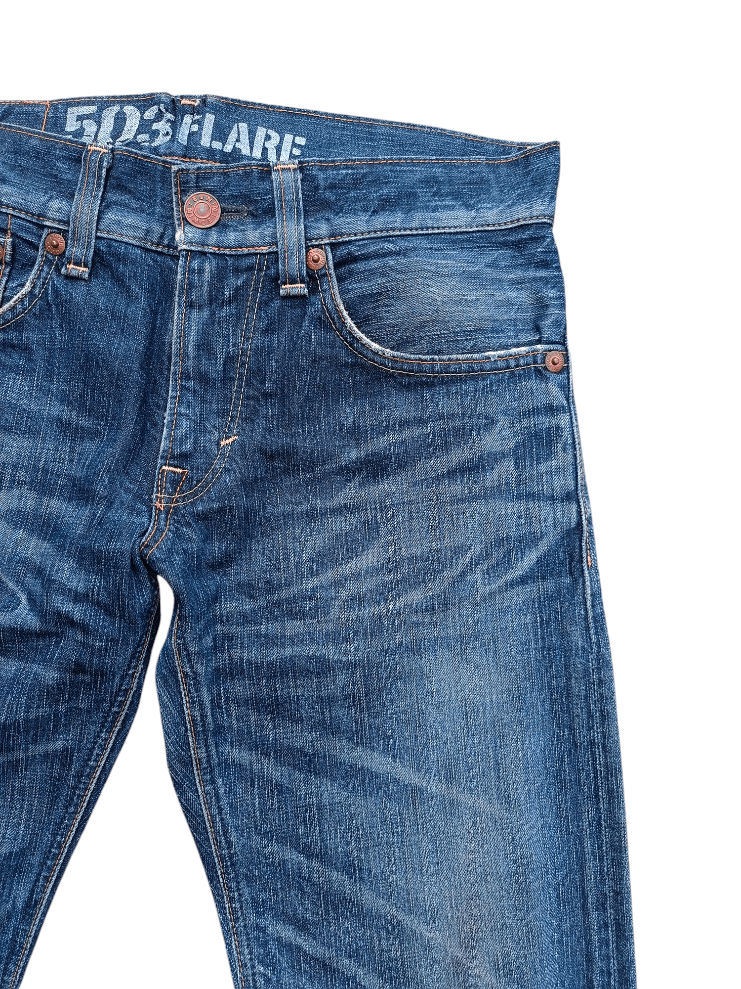 Edwin FLARED 90s Edwin 503 Flare BlueTrip Whiskers Faded Jeans Size US 32 / EU 48 - 9 Thumbnail