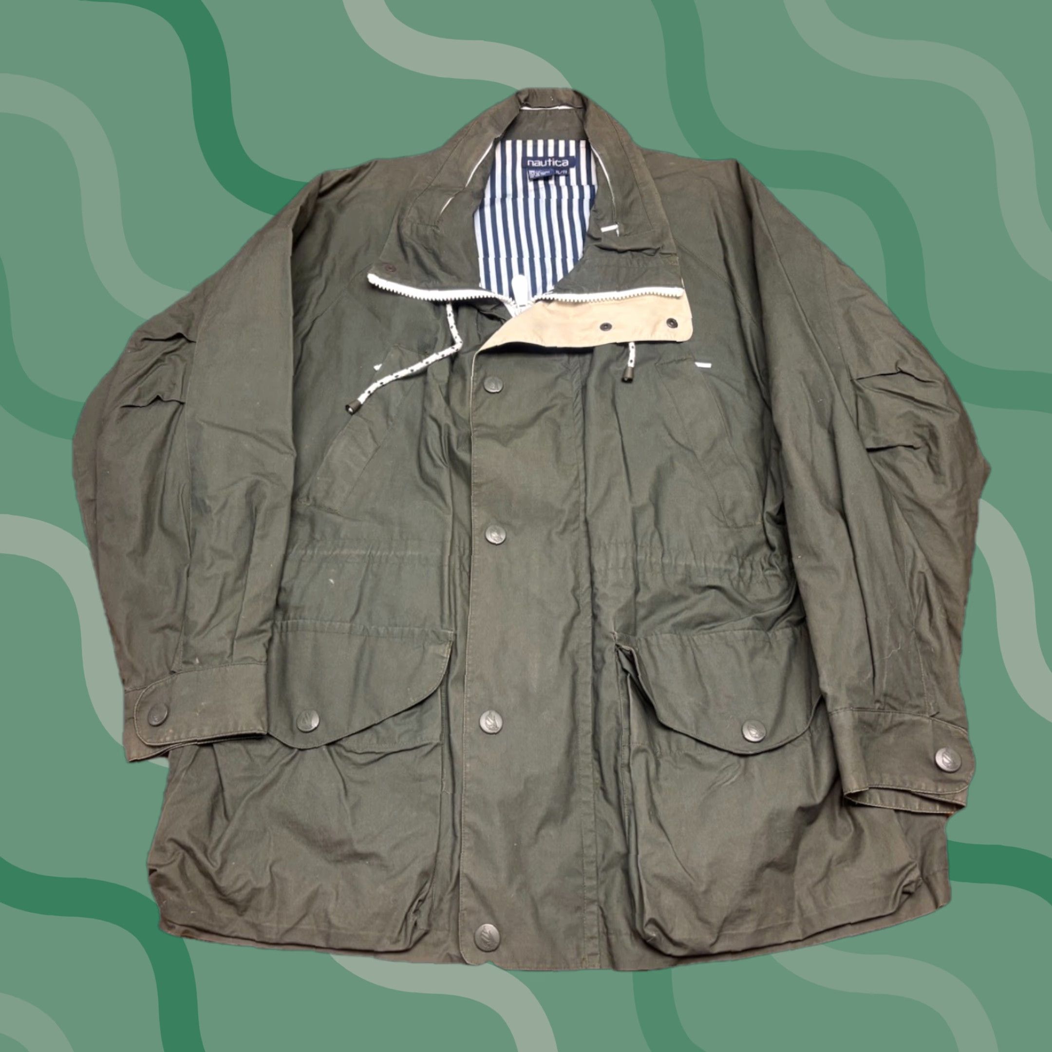 Nautica VINTAGE Nautica Chore Jacket Mens XL Green Barn Coat Lined Overcoat Water Resistant Windproof Pockets 90s Outdoor Workwear Size US XL / EU 56 / 4 - 1 Thumbnail